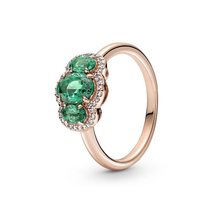 Pandora Silberring Three Stone Vintage 14k Rose gold-plated ring with green crystal
