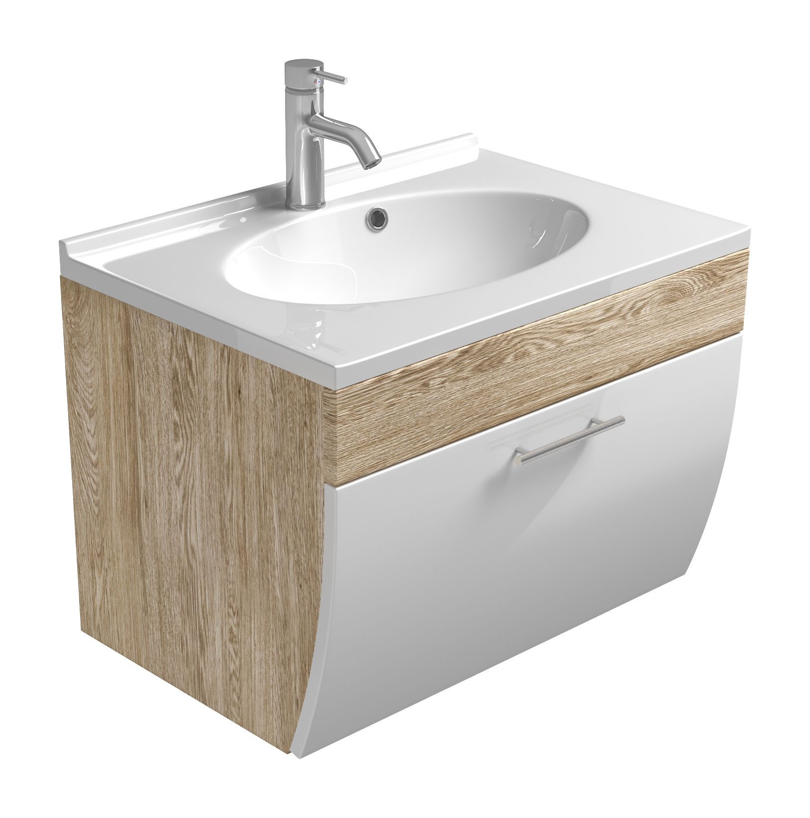 Magnolia Home Waschtisch Badmöbel Anolas 70cm mit weißer Klappe & eiche hell Korpus