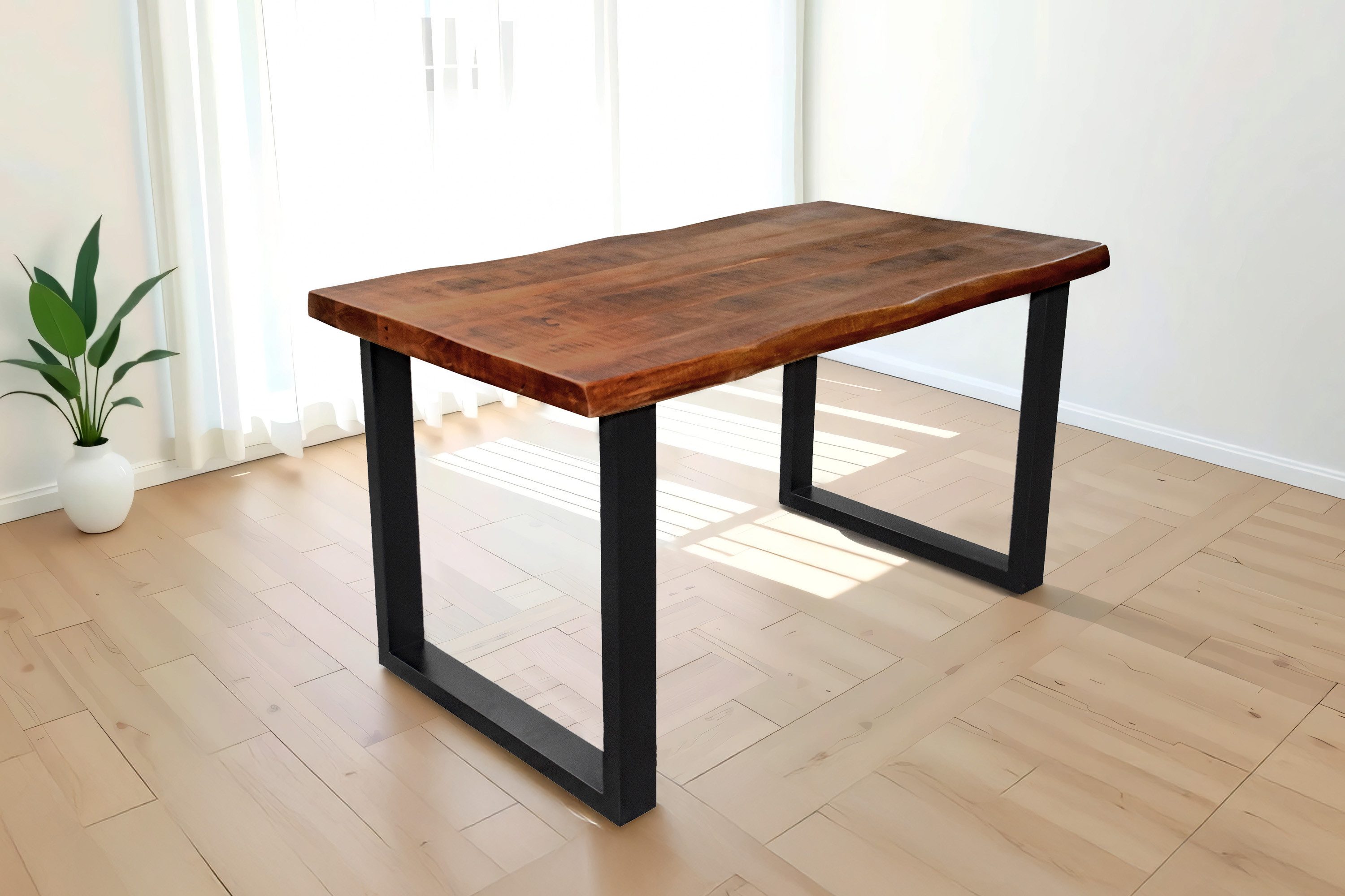 SAM® Baumkantentisch Cali, massives Akazien- oder Mangoholz, Metallgestell U-Form, bis 3m