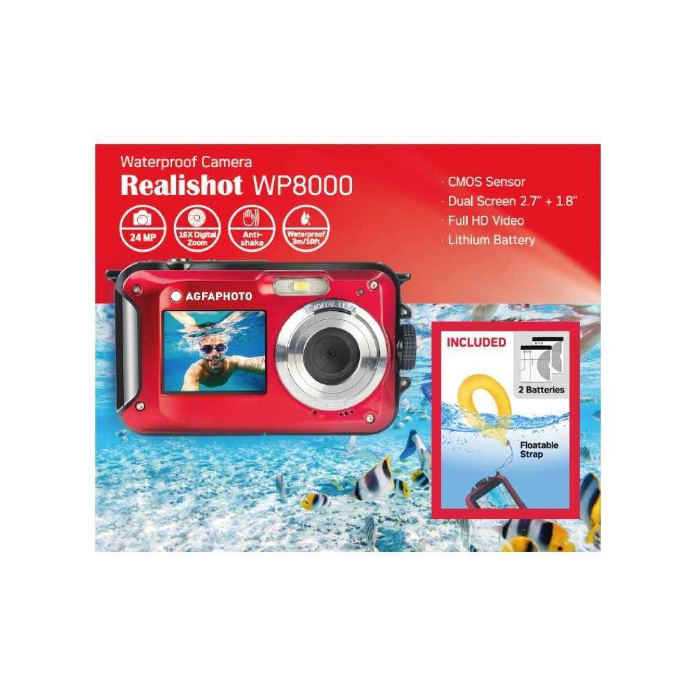 AgfaPhoto Kompaktkamera WP8000 rot Kit mit Schwimmgriff und zweitem Akku Kompaktkamera