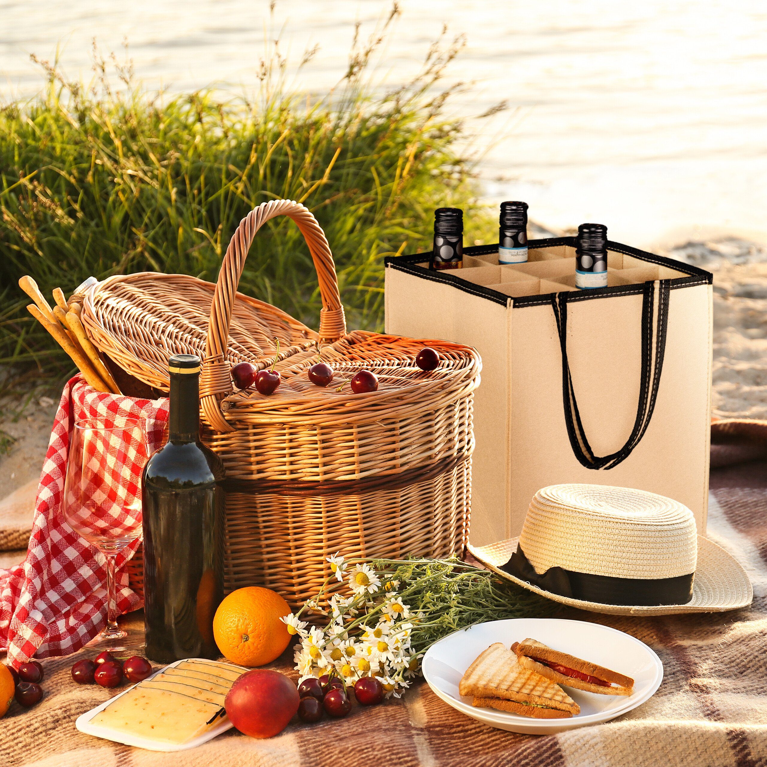 relaxdays Tragetasche Flaschentasche für 9 Flaschen Filz, Beige günstig online kaufen