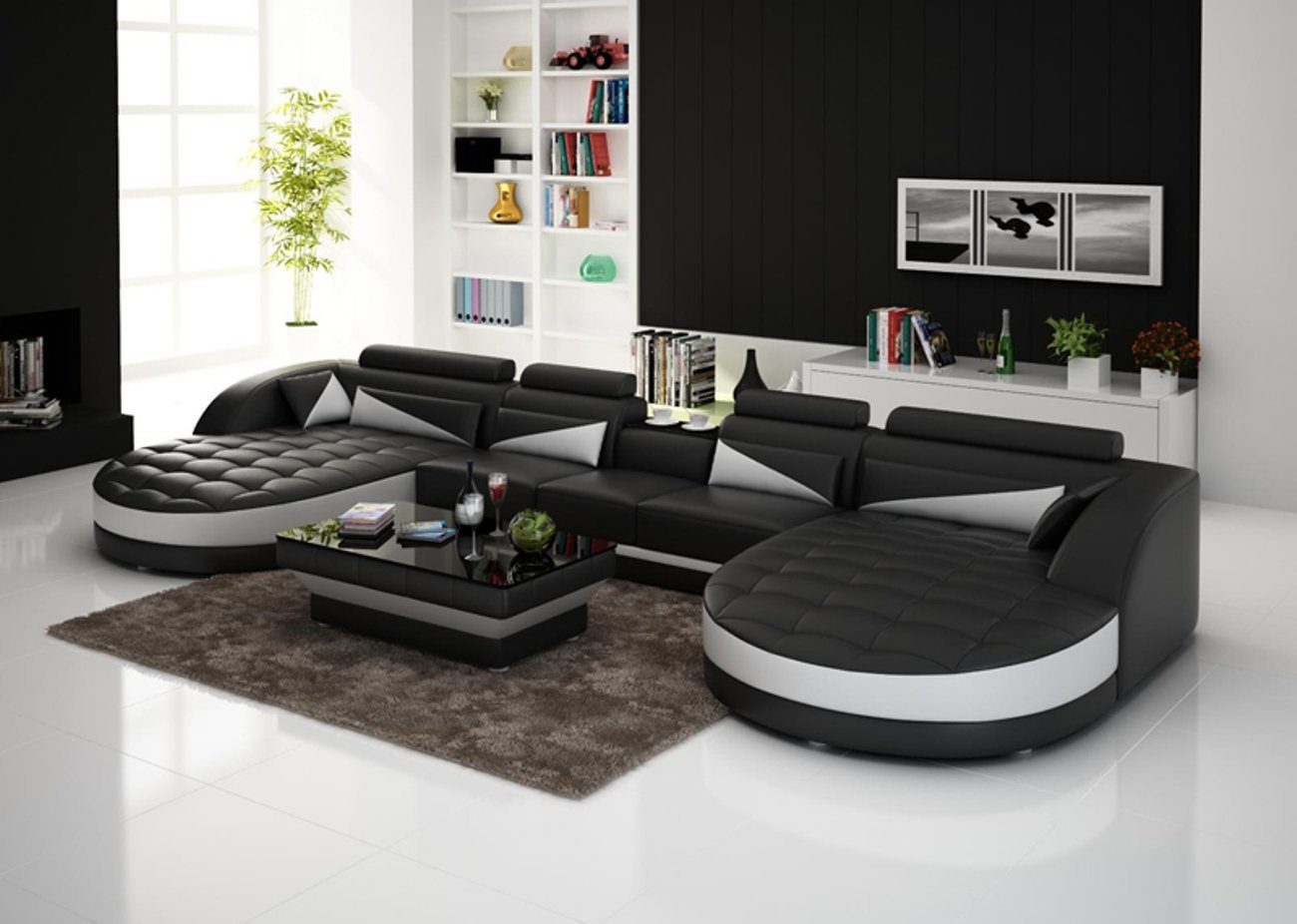 JVmoebel Ecksofa Ledersofa Couch Wohnlandschaft Ecksofa Garnitur Modern Sofa Weiß USB