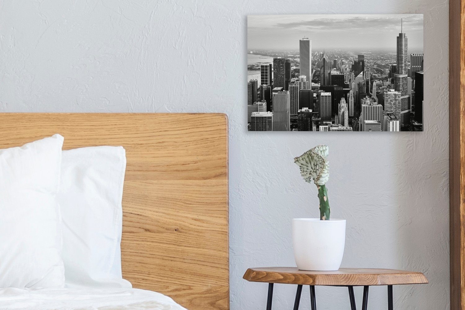 OneMillionCanvasses® Leinwandbild Wandbild und Leinwandbilder, Chicago St), Aufhängefertig, weiß, Wanddeko, 30x20 cm schwarz (1 - Stadt