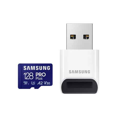 Samsung PRO Plus (2023) microSD, inkl. USB-Kartenleser Speicherkarte (128 GB, UHS Class 3, 180 MB/s Lesegeschwindigkeit)