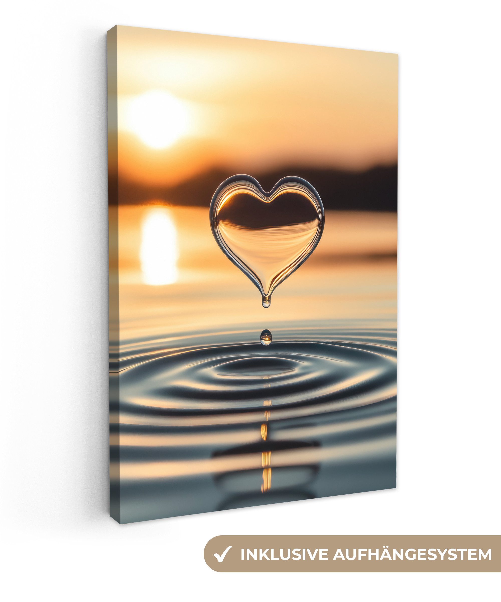 OneMillionCanvasses® Leinwandbild Herz - Wasser - Sonnenuntergang - Natur - günstig online kaufen
