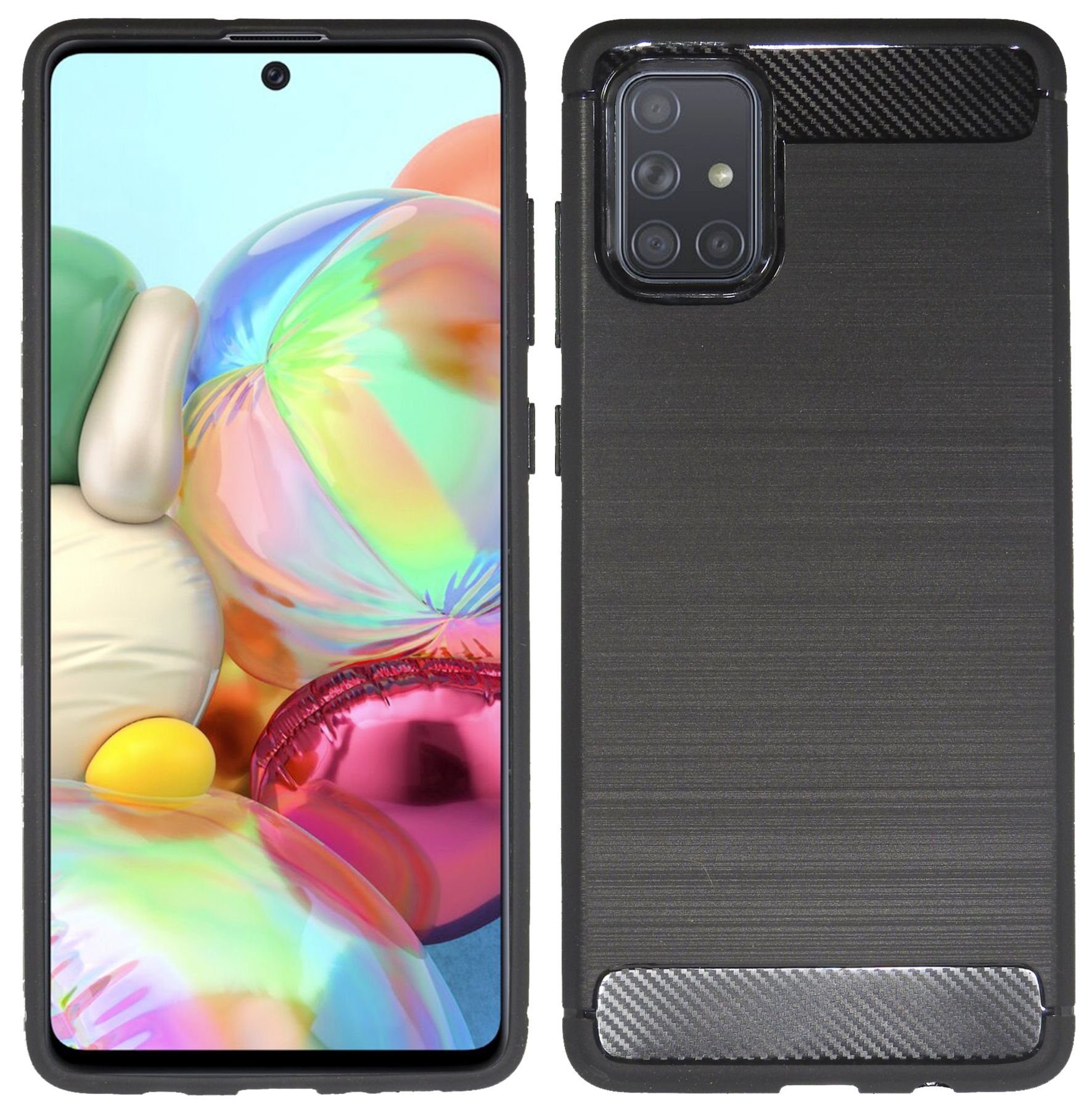 cofi1453 Handyhülle Silikon Hülle Carbon für Samsung Galaxy A71, Case Cover Schutzhülle Bumper