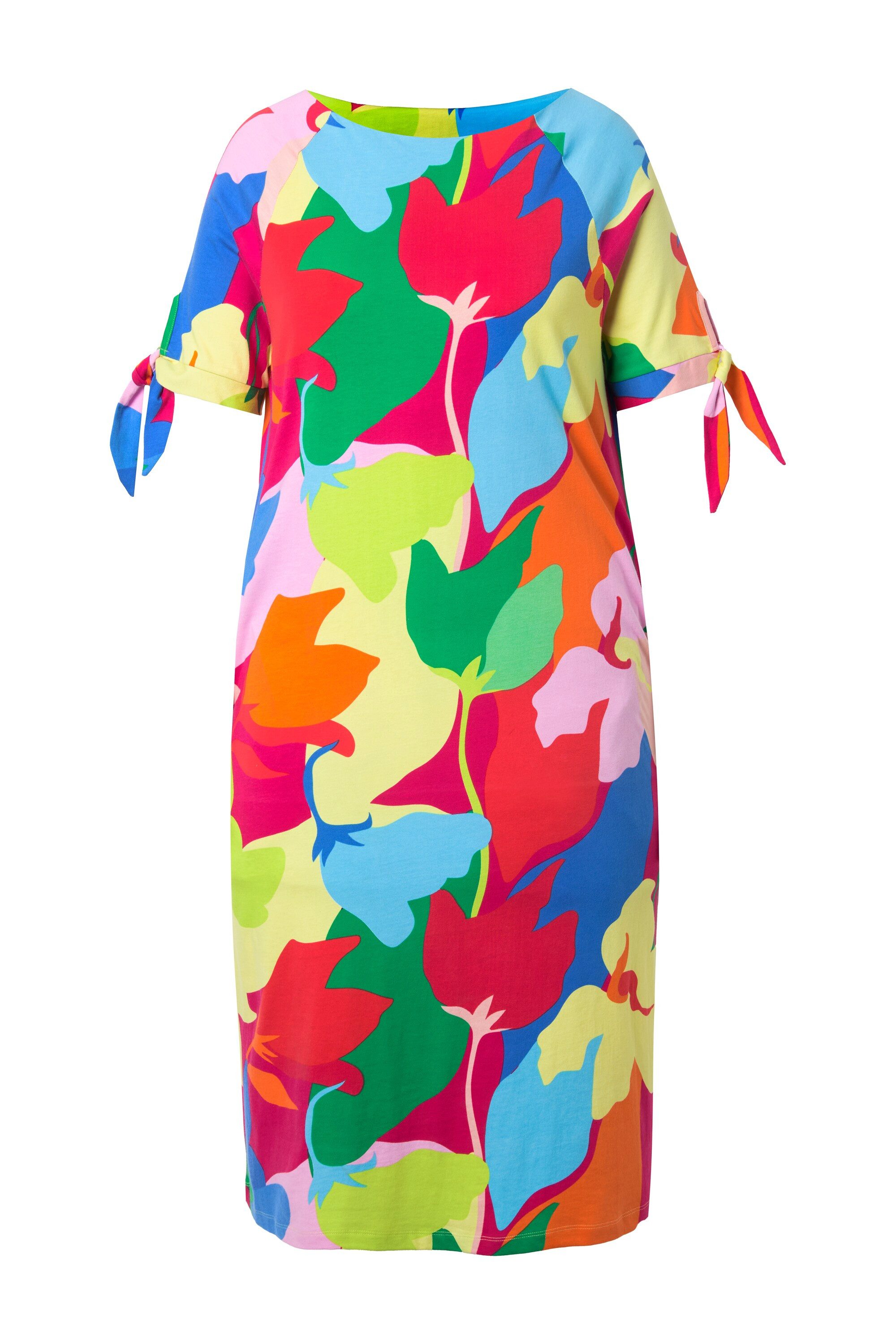 Midikleid Midikleid Blätter A-Linie Carmenausschnitt Halbarm