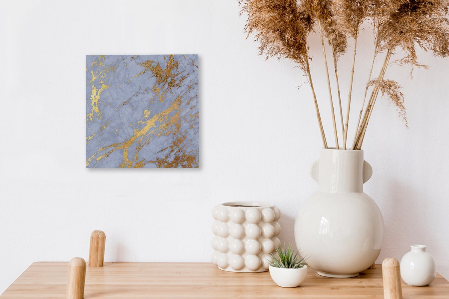 Gold, Leinwand Bilder - Marmor (1 Wohnzimmer Blau OneMillionCanvasses® St), - Schlafzimmer Leinwandbild für