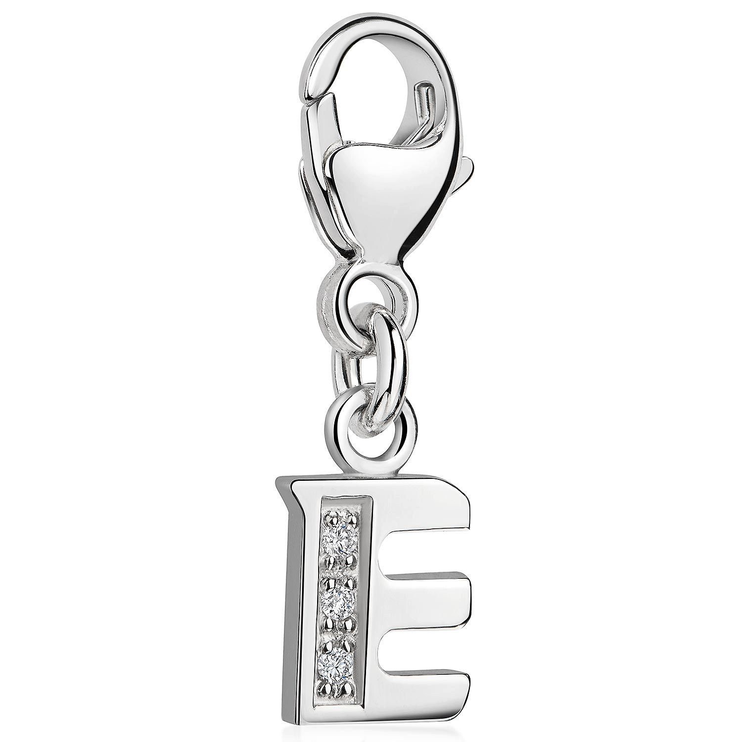 Materia Charm Buchstabe Silber Anhänger Buchstabe " E " Alphabet Zirkonia C55, 925 Sterling Silber, rhodiniert