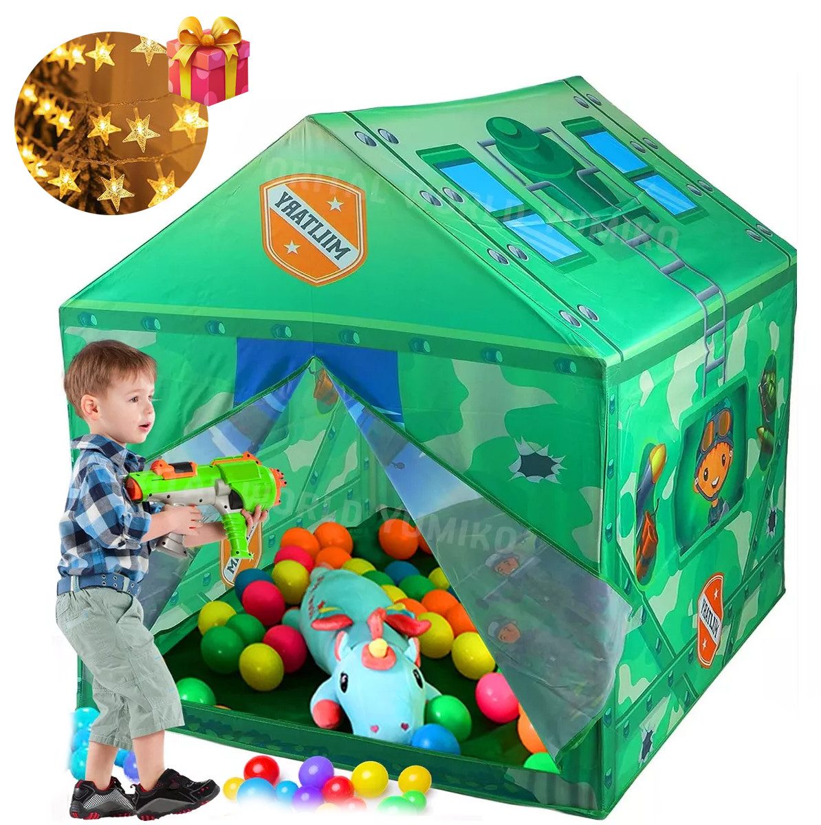 Jioson Spielzelt Spielzelt Kinder+Lichterkette,Schloss Haus Kinderzelt,Drinnen Draußen (Drinnen Draußen, Grün) Perfekt als Geschenk zu Weihnachten