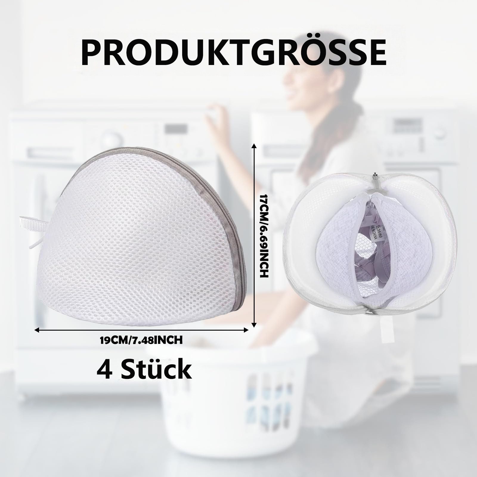 FOUORTUNATE-BEE Wäschenetz 4 Stück Wäschenetz BH, BH Wäschenetz für Waschmaschine,(Wäschesäckchen für Unterwäsche und Socken, Halbkreisform, 4-St., Schützt Empf – Bild 2 von 5