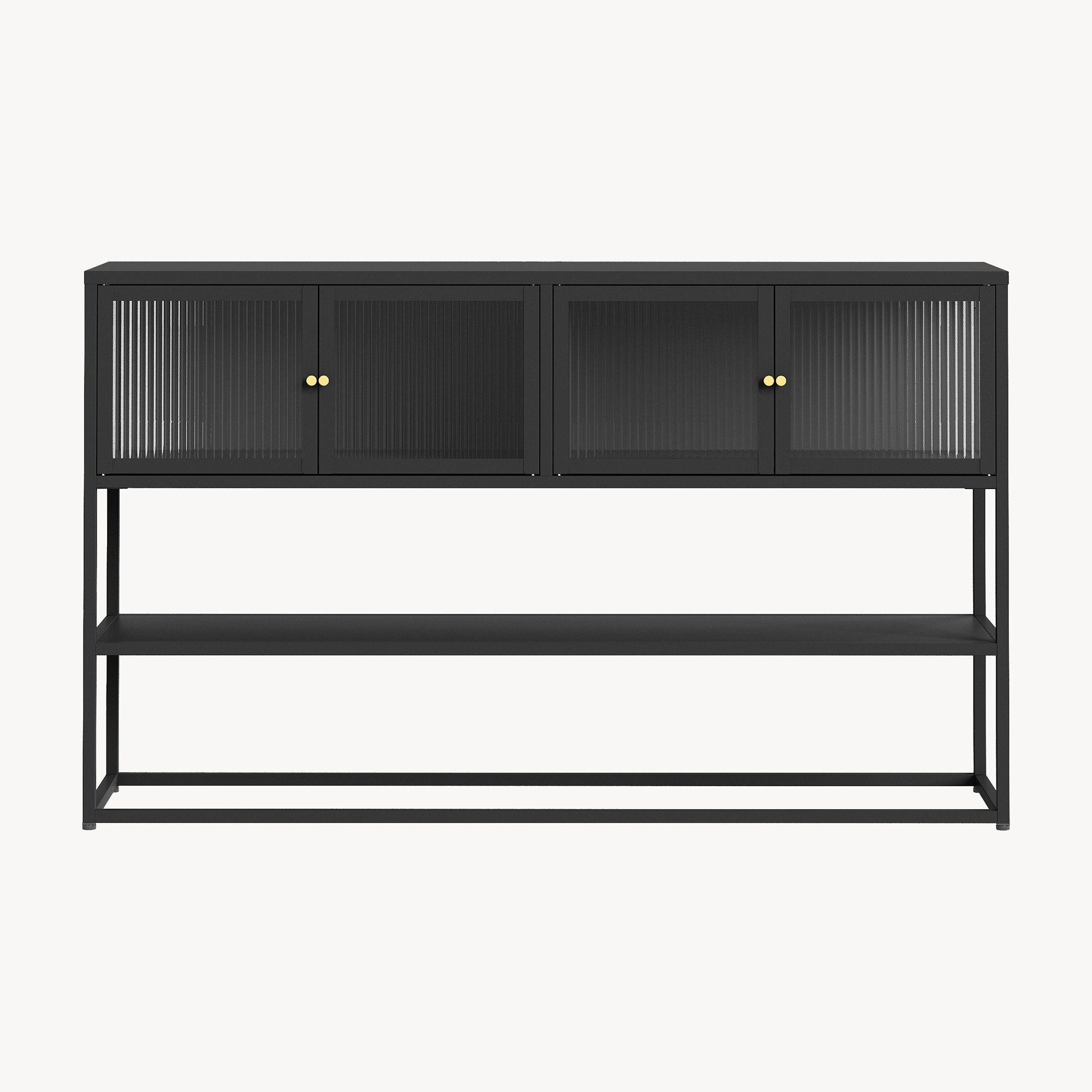 en.casa Vitrine »Säkylä« 4 Glastüren 2 Fächer 1 Ablage 150x38x90 cm Schwarz – Bild 5 von 5