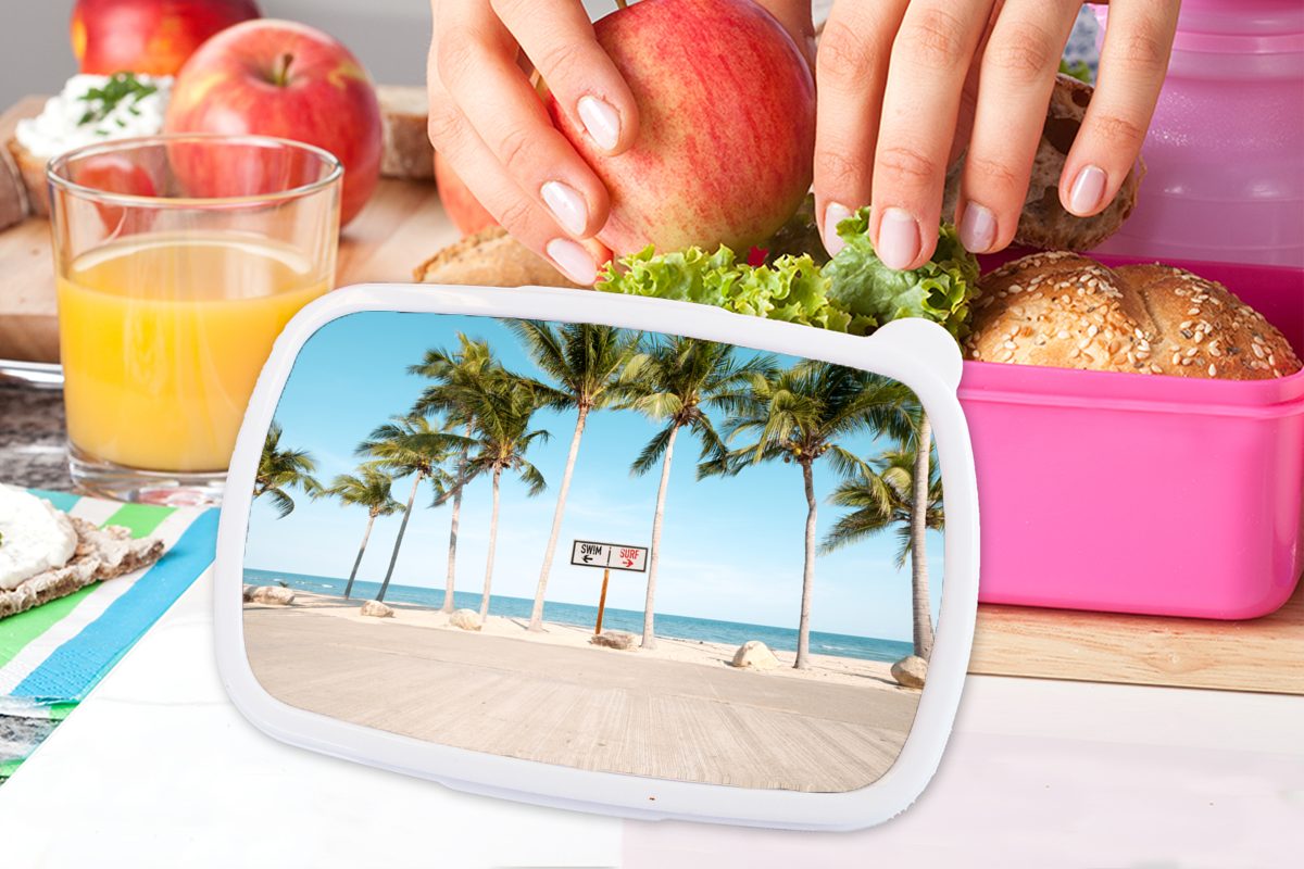 Kunststoff, MuchoWow Snackbox, Kunststoff - Erwachsene, (2-tlg), Sommer, Strand Lunchbox - Brotdose rosa Kinder, für Brotbox Mädchen, Palme