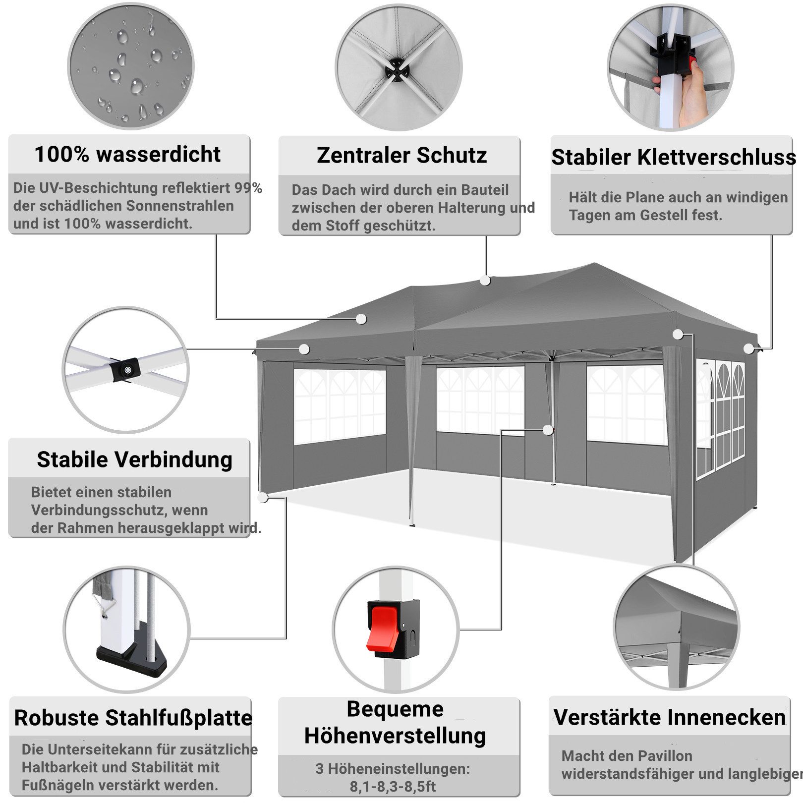 Tooluck Faltpavillon 3x6m Festzelt Wasserdicht UV-Schutz günstig online kaufen