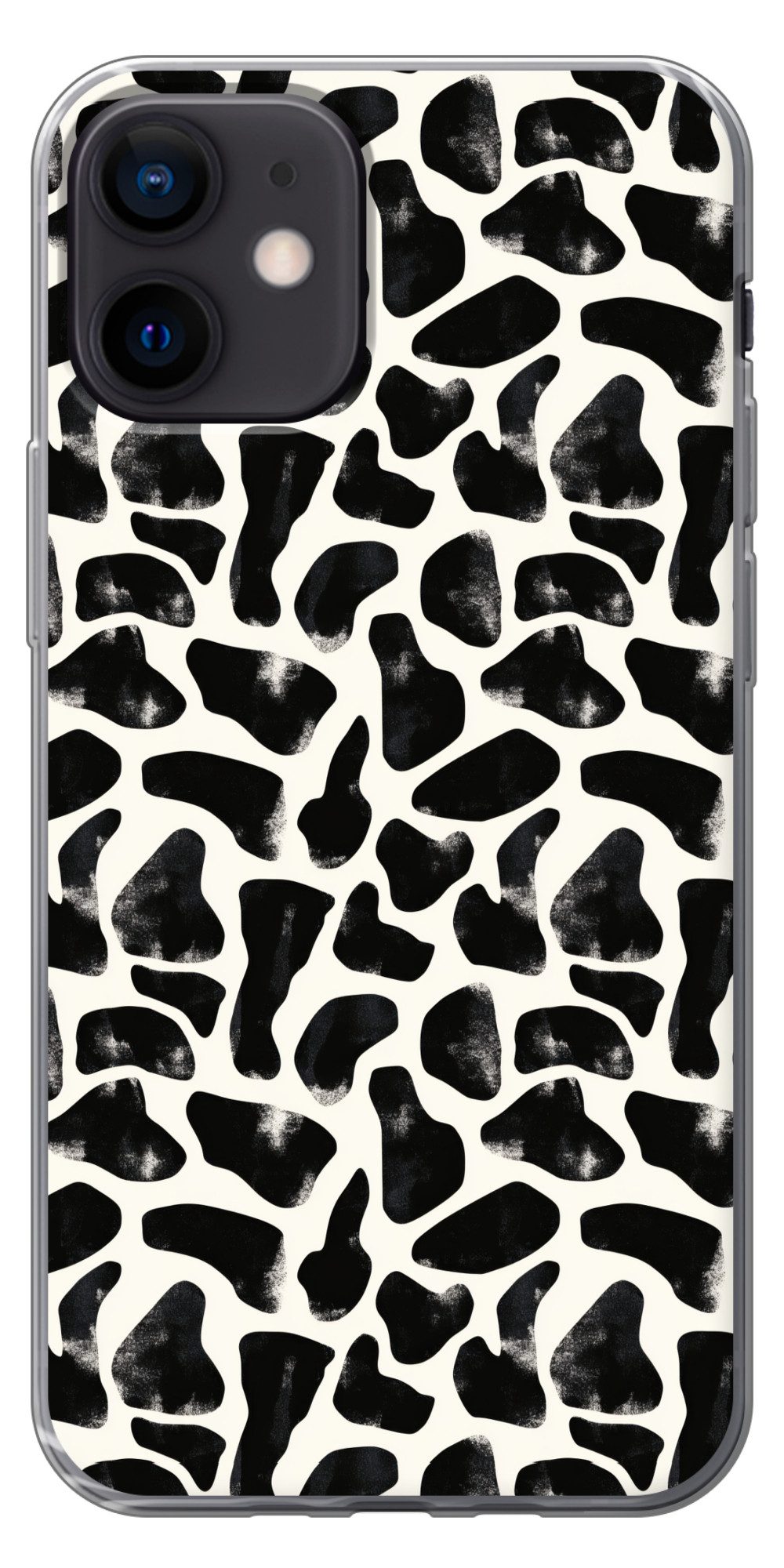 MuchoWow Handyhülle für Apple iPhone 12 Tiermuster - Flecken - Schwarz - Weiß, Smartphone-Bumper, Print, Handy Schutzhülle Dünn