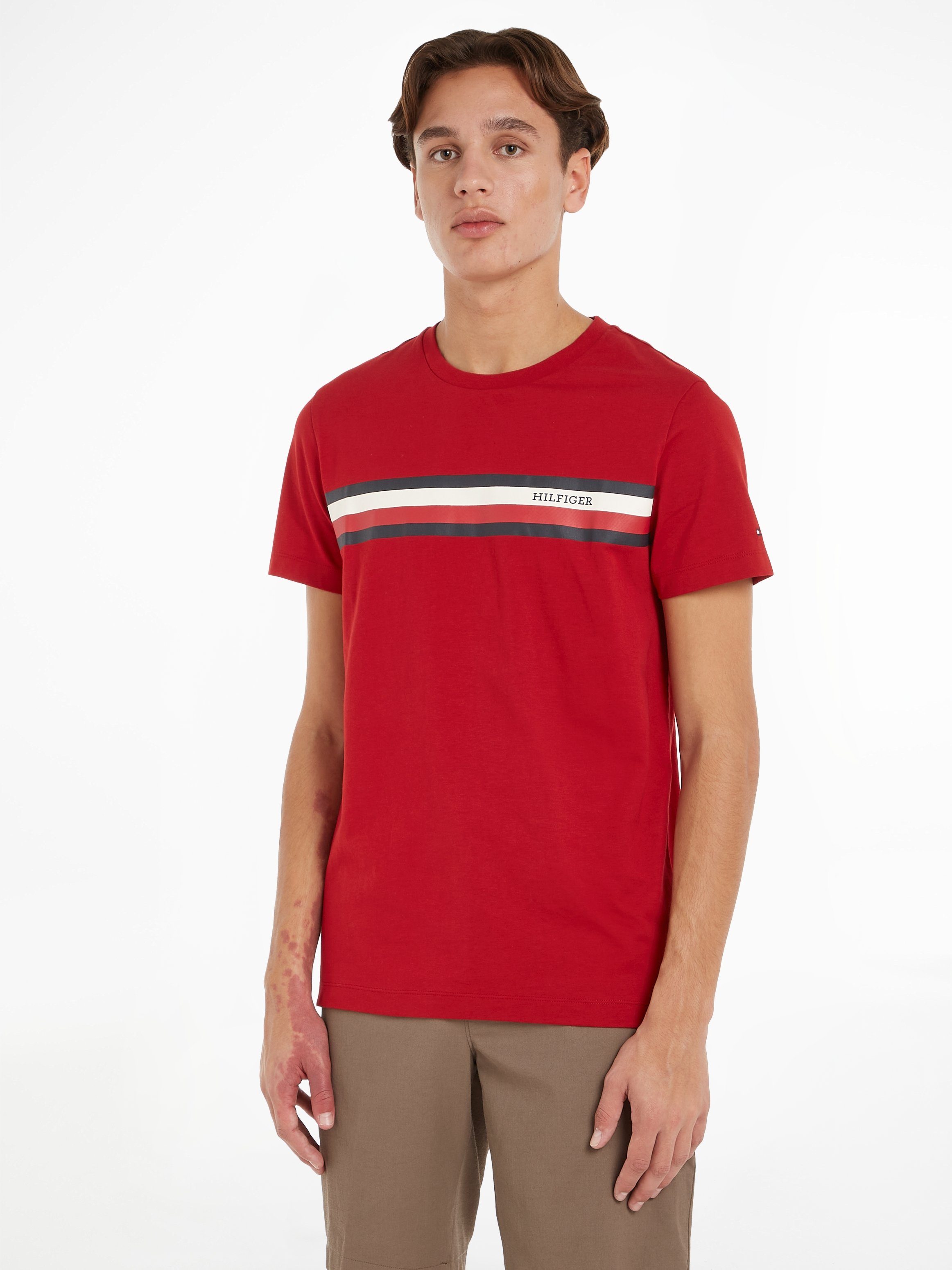 Tommy Hilfiger T-Shirt RWB TEE Arizona STRIPE MONOTYPE CHEST Red