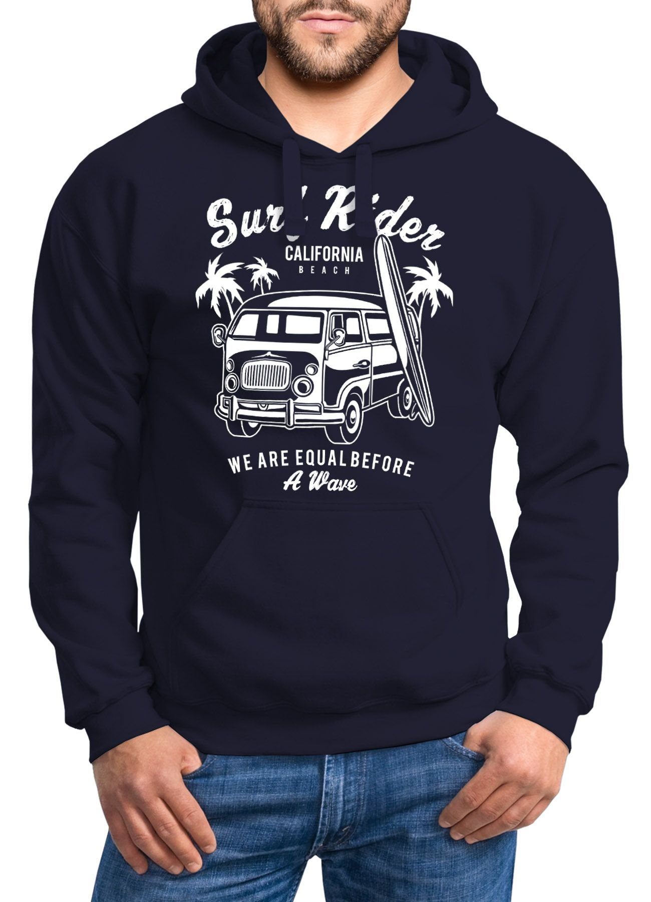 Kapuze Hoodie MoonWorks Herren Kapuzenpullover mit Bus Surfing Hoodie Moonworks Pullover Retro navy