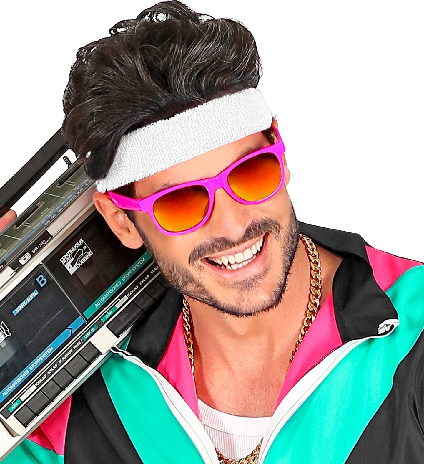 Widmann S.r.l. Verkleidungsmaske 80er Jahre Brille mit Revo Gläsern, Neon Pink