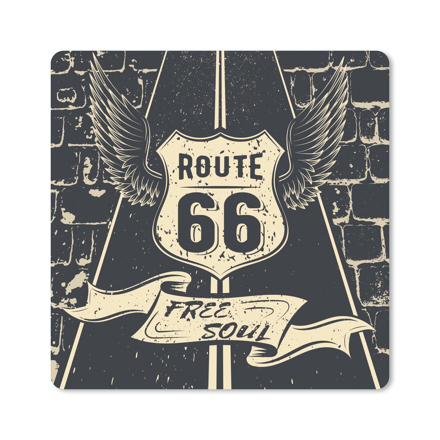 MuchoWow Gaming Mauspad Route 66 - Vintage - Schwarz - Weiß (1-St), Gaming, Rutschfester Unterseite, Mausunterlage, 80x80 cm, XXL, Großes