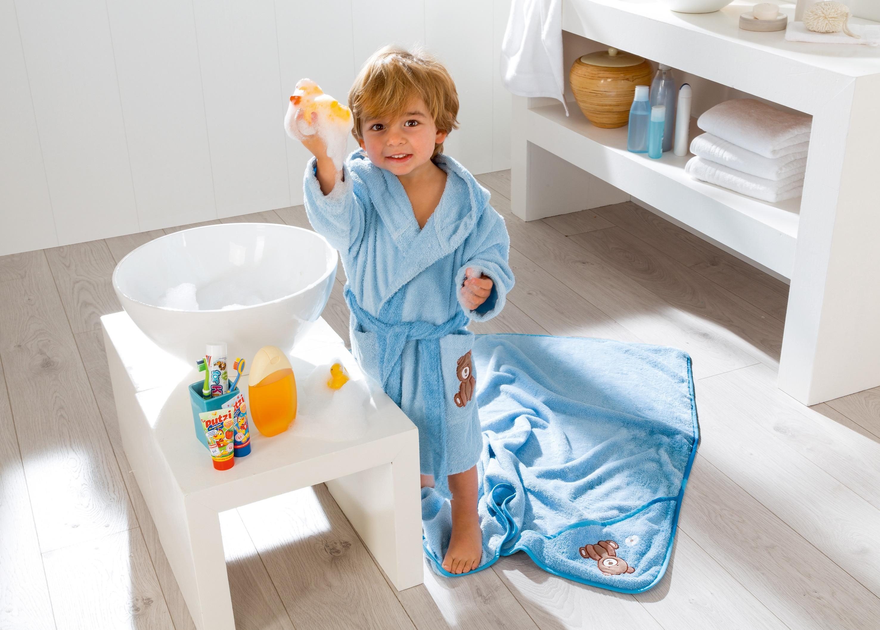 Egeria Babybademantel Teddy Bear, Langform, Walkfrottee, Kapuze, Gürtel, mit Kapuze und kleiner Stickerei, Organic Cotton – Bild 2 von 3