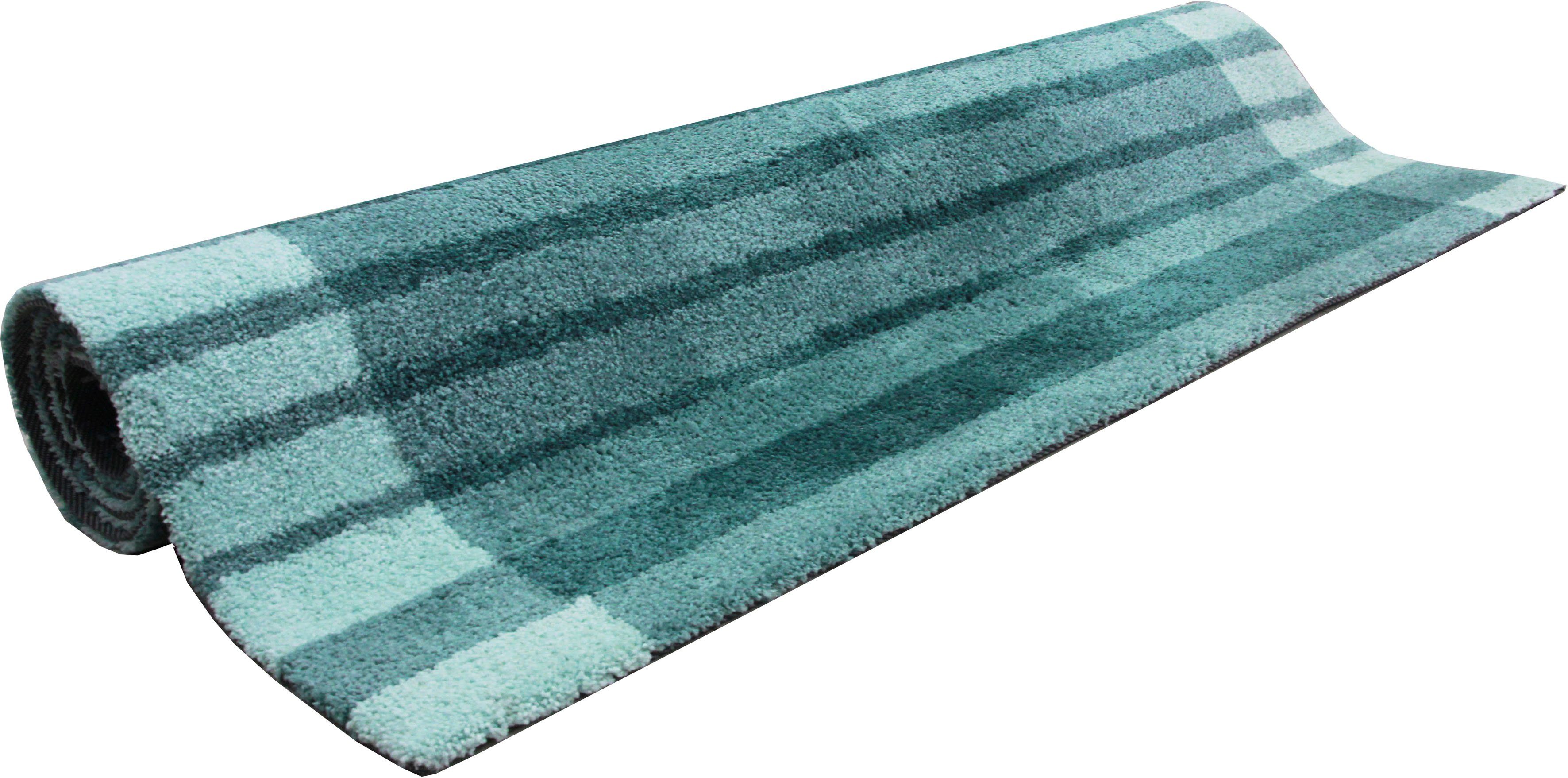 Hochflor-Teppich Cameo-Bordüre, Bruno Banani, blau mm, Bordüre, gestreiftes Haptik, Streifen 27 angenehme Muster mit rechteckig, Höhe