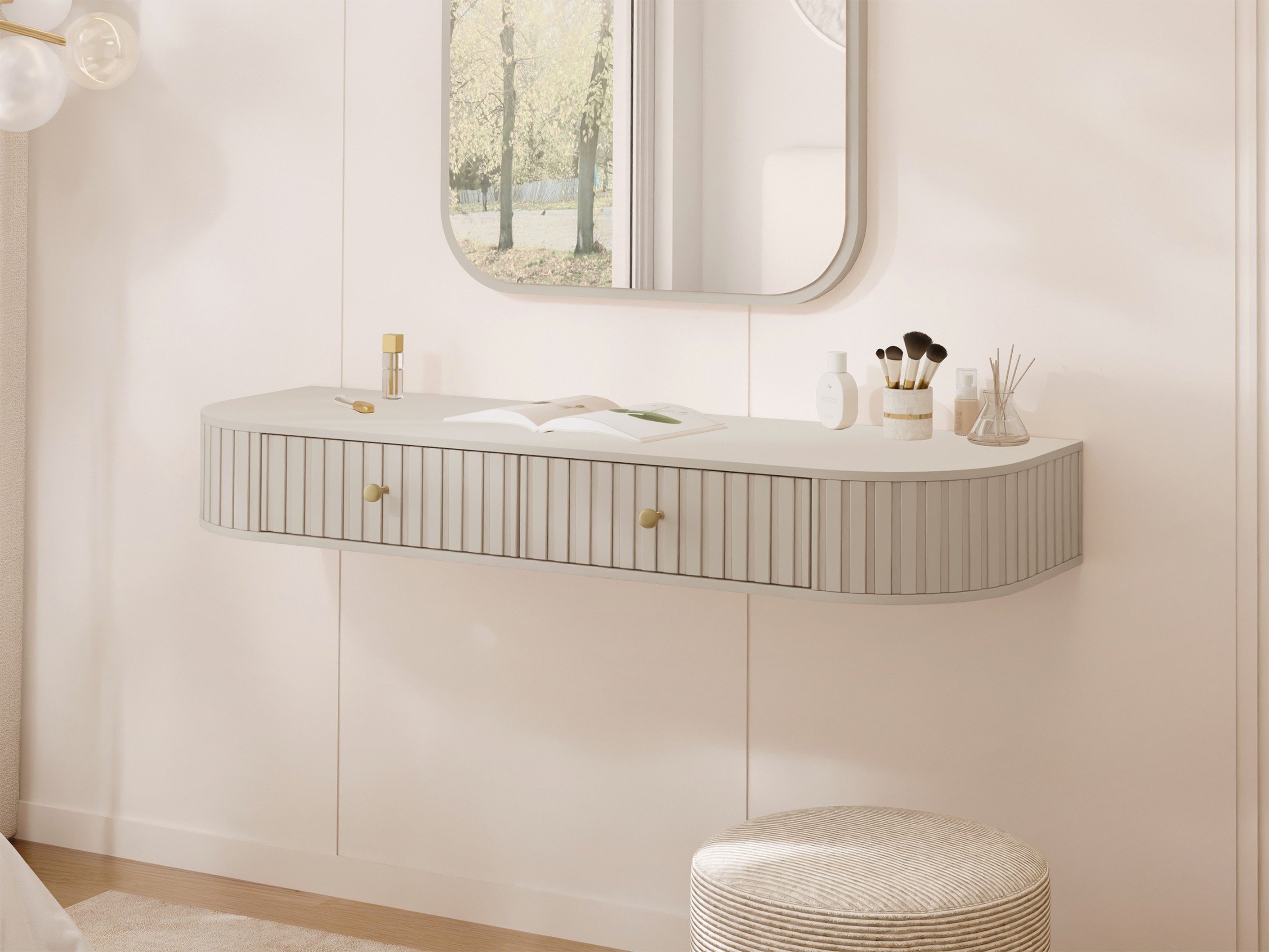 MIRJAN24 Schminktisch Sepiroz 2S (mit zwei Schubladen), Griffe aus Metall in der Farbe Gold, 123x36x18 cm