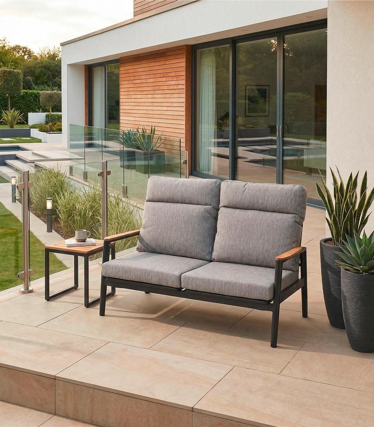 MONDO Gartenbank LATEA, Anthrazit, Grau, Taupe, Aluminium, mit Kissen, verstellbare Rückenlehne, B 86 x H 152,5 x T 92 cm