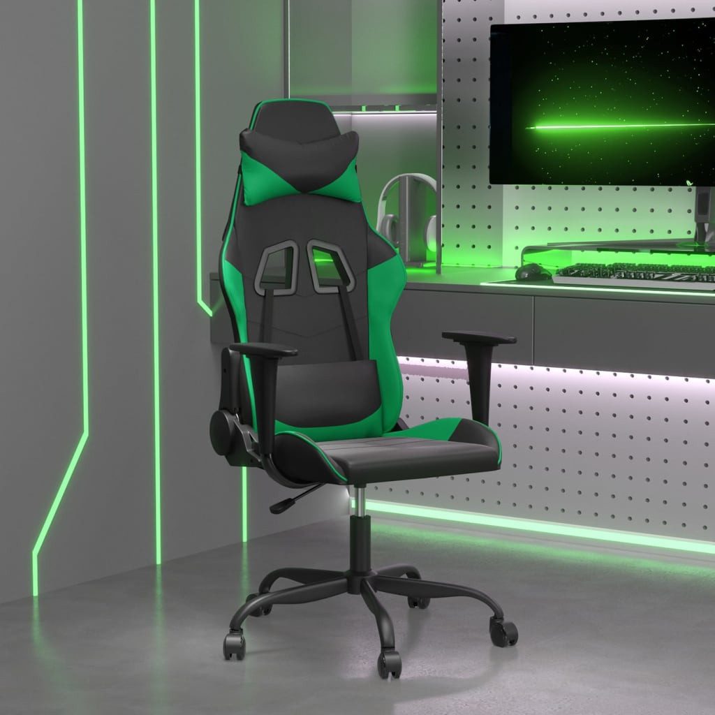 Gaming-Stuhl Schwarz Grün 66x56x(120,5-131) cm mit Kunstleder