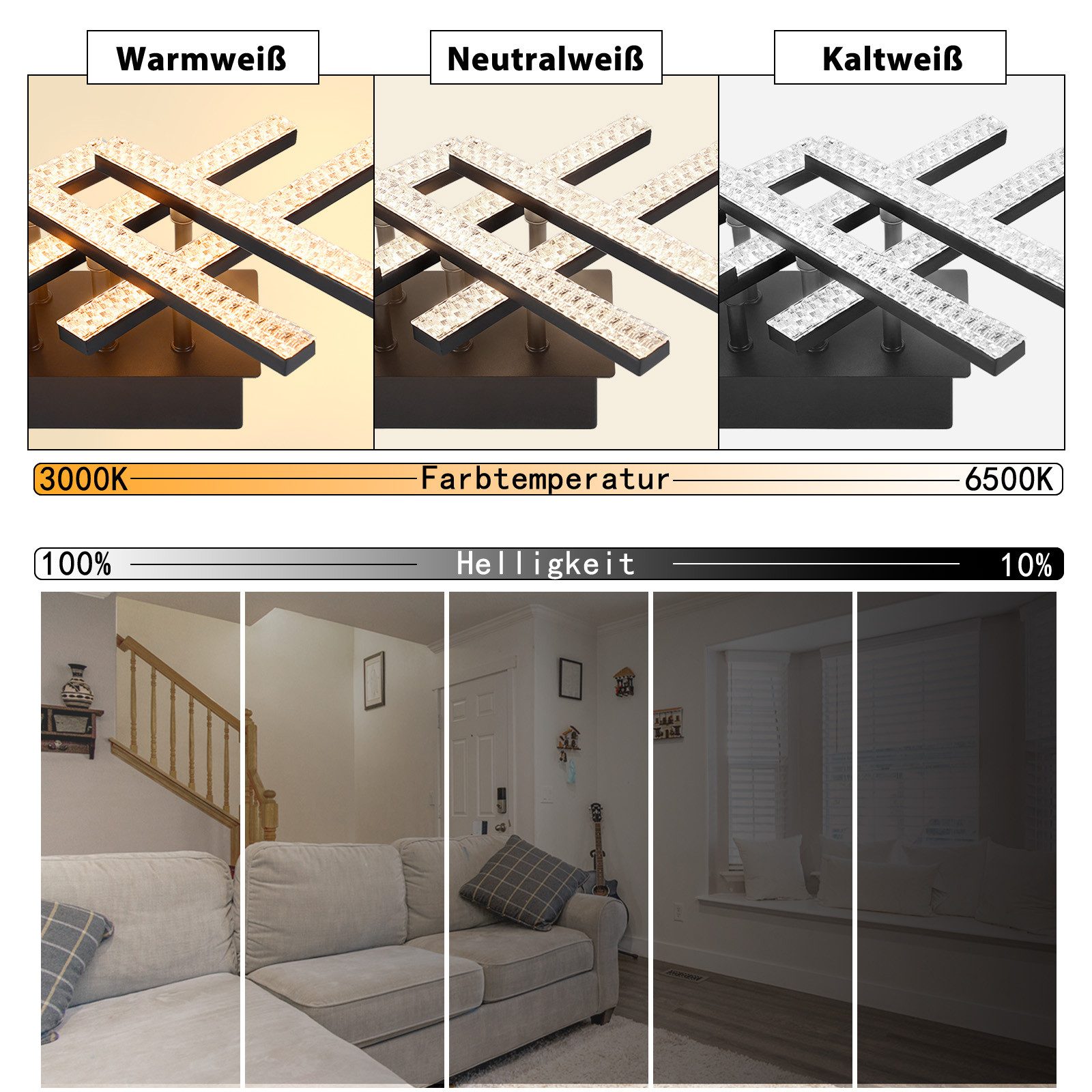 Nettlife LED Deckenleuchte Deckenlampe LED Deckenleuchte Wohnzimmer, Dimmbar mit Fernbedienung, LED fest integriert, Warmweiß, Neutralweiß, Kaltweiß, für Wohnzimmer Küche Flur Schlafzimmer
