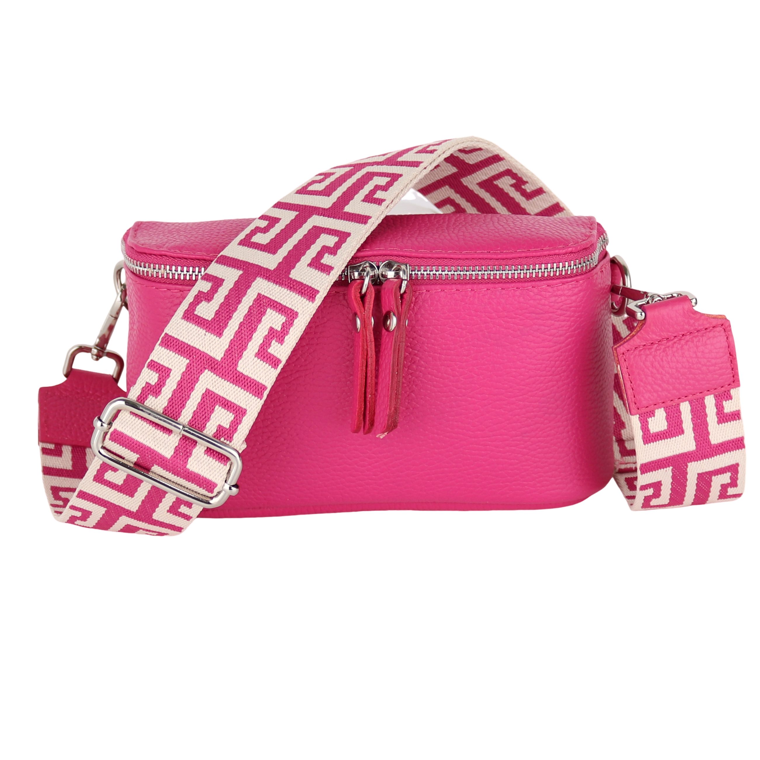 MIRROSI Bauchtasche Damen, Echtleder, Made in Italy, Umhängetasche, Brusttasche, (23x13x7cm); Schultertasche für jeden Anlass (1 Tasche & 2 Gurte), Crossbody Bag, gemusterten & verstellbaren Schulterriemen