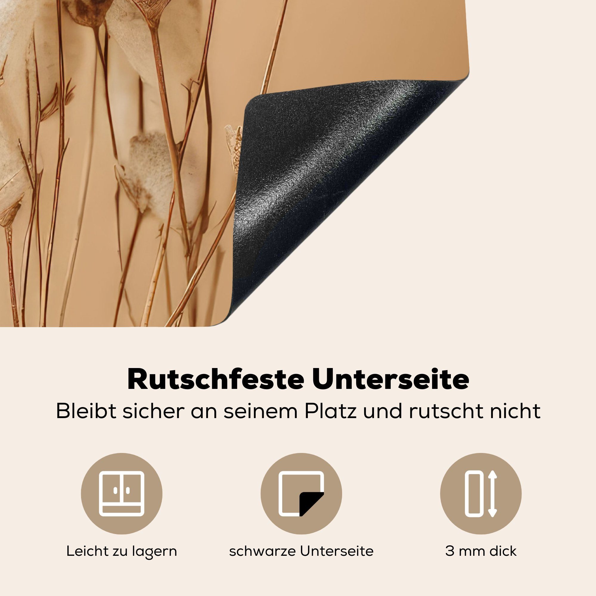 MuchoWow Herdblende-/Abdeckplatte - Arbeitsfläche Pastell, Braun cm, Mobile nutzbar, - tlg), - (1 Vinyl, 60x52 Pflanzen Blumen Ceranfeldabdeckung