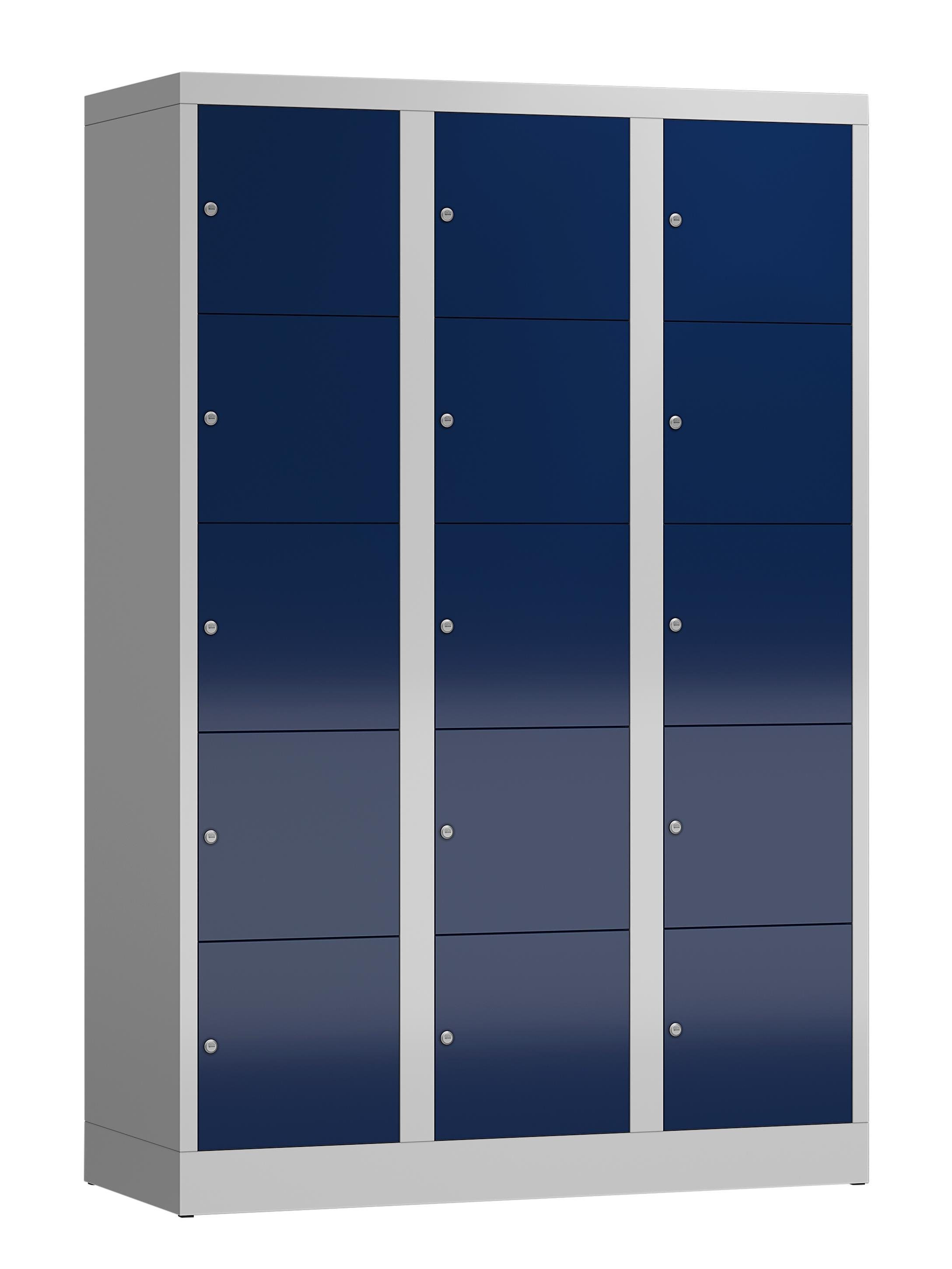 komplett Spindschrank Schließfachschrank 15 Montge Fächer Lichtgrau/ notwendig montiert, Türen: Lichtgrau keine (1-St) | Steelboxx Fächerschrank blau Korpus: