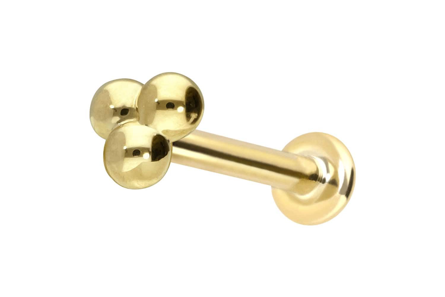 Piercing-Set 14 Karat Gold Labret mit Push Fit 3 KUGELN