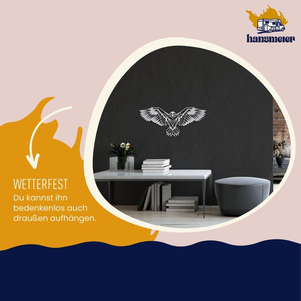 Hansmeier Wanddekoobjekt Wanddeko Wasserfest, Außen & Motiv Adler, Silber Für Innen aus Metall