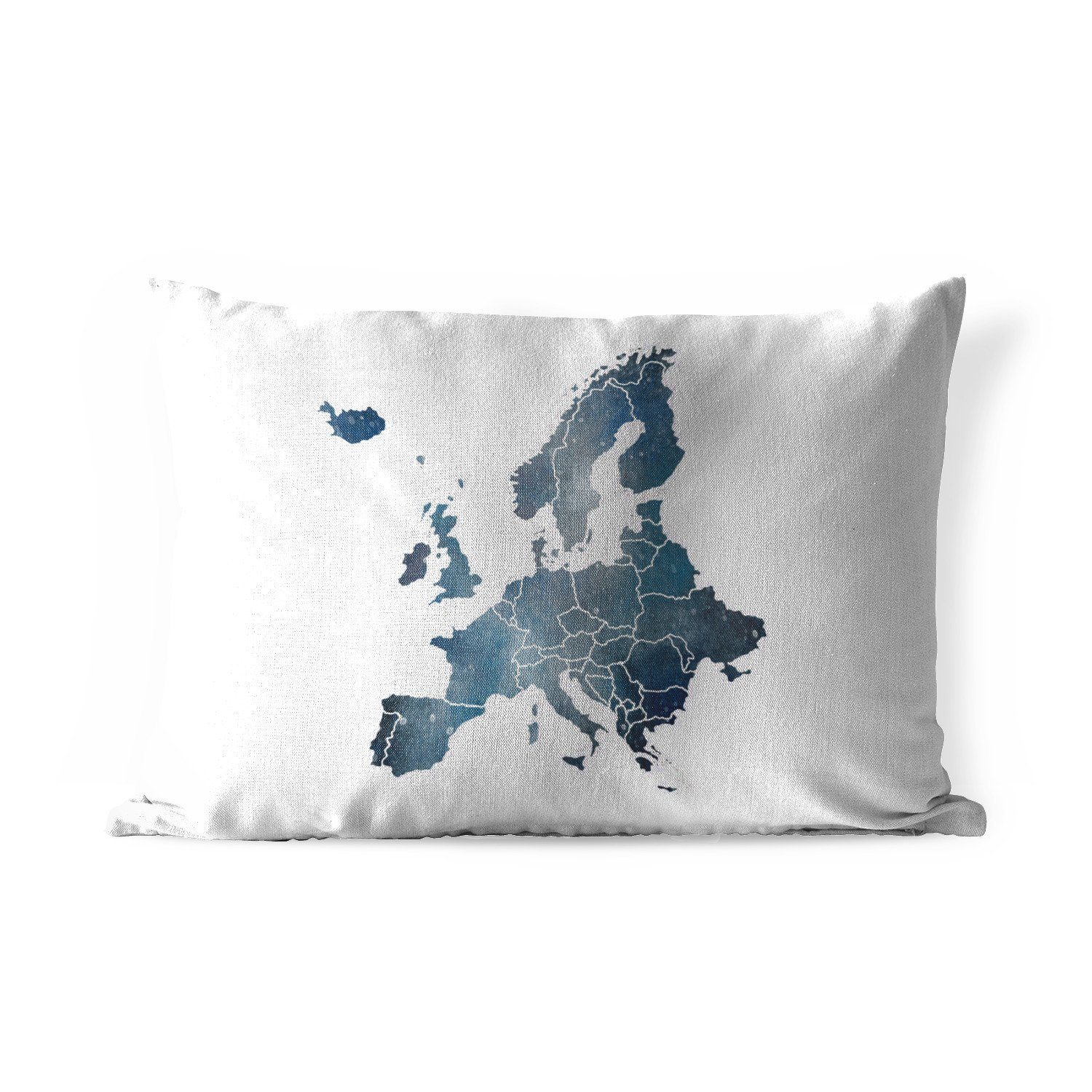 MuchoWow Dekokissen Karte von Europa - Blau - Aquarell, Outdoor-Dekorationskissen, Polyester, Dekokissenbezug, Kissenhülle