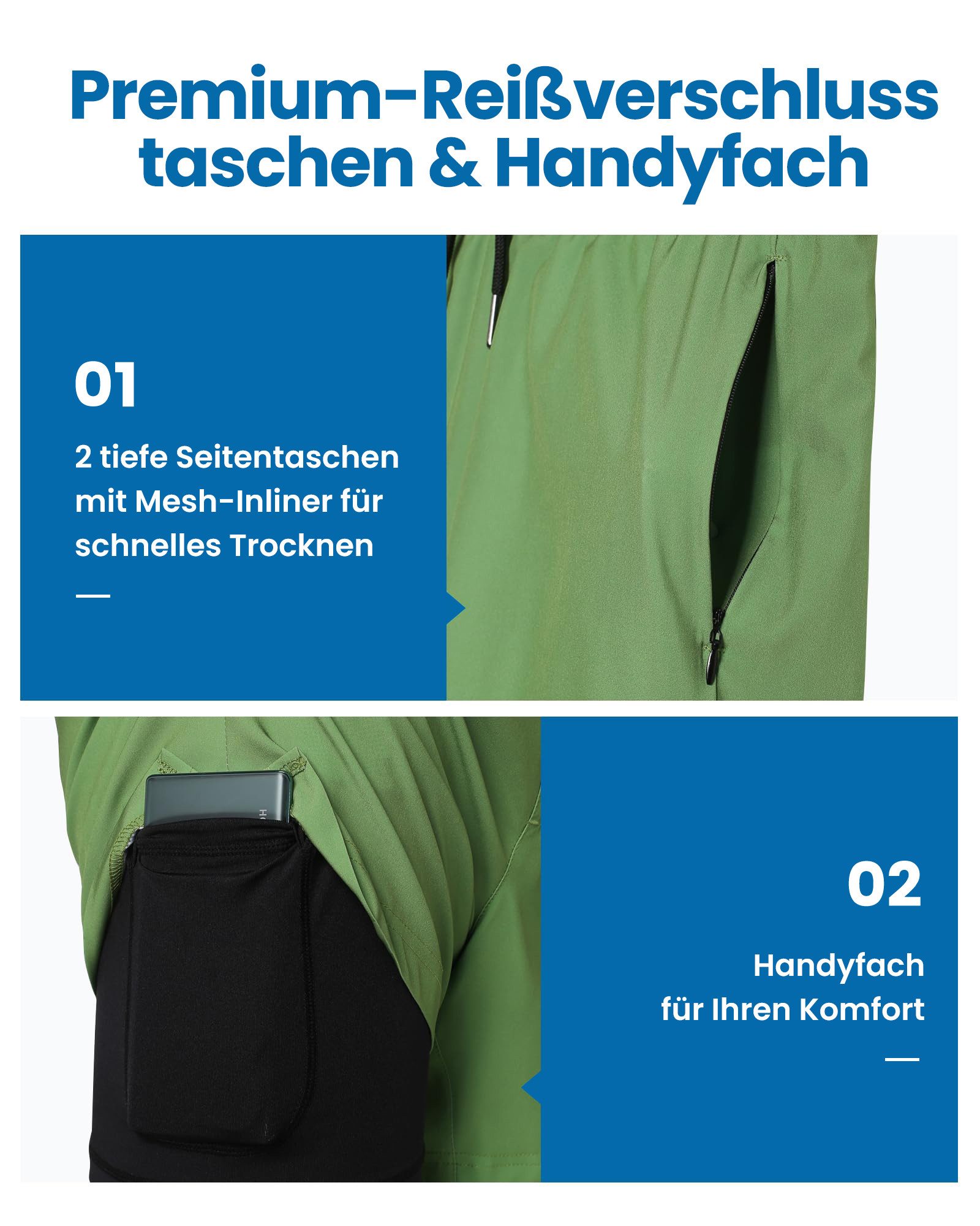 MaaMgic Shorts Herren Stretch kurze Hose Männer Badehose mit Reißverschlusstaschen (1-tlg) – Bild 4 von 5
