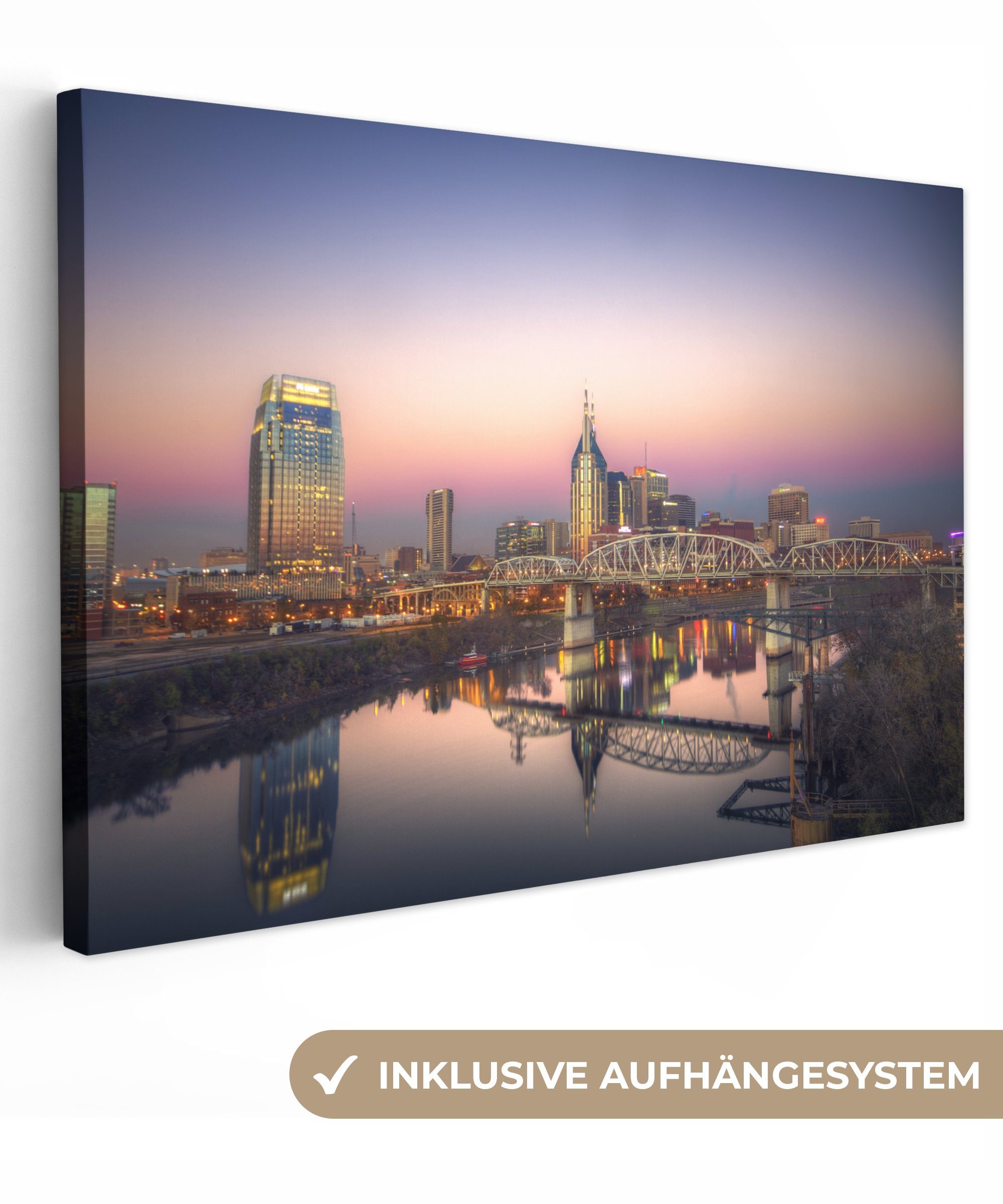OneMillionCanvasses® Leinwandbild Sonnenuntergang - Rosa - Nashville, (1 St), Wandbild Leinwandbilder, Aufhängefertig, Wanddeko, 30x20 cm