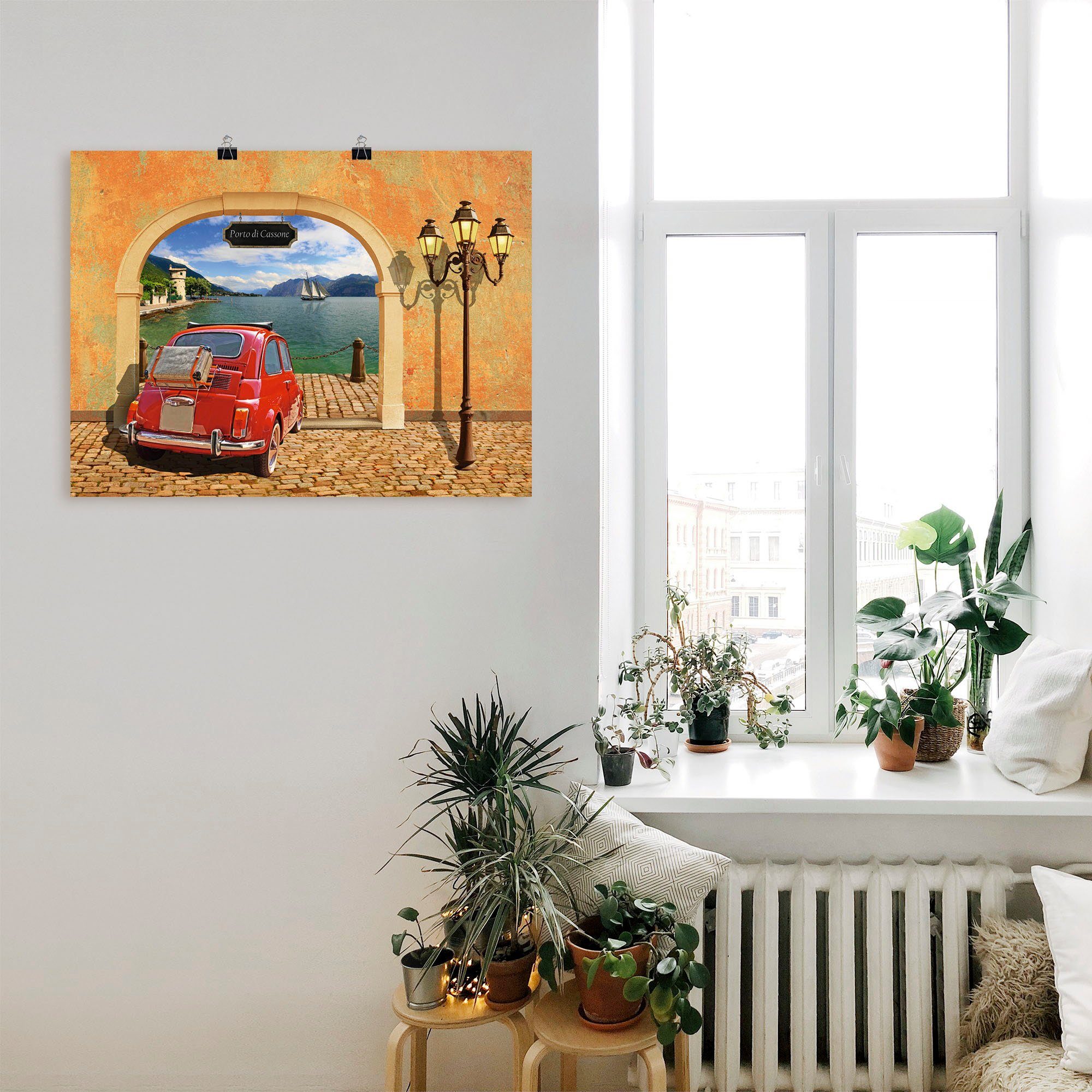 Artland Wandbild Kleiner italienischer Hafen, Auto (1 St), als Leinwandbild, Poster in verschied. Größen