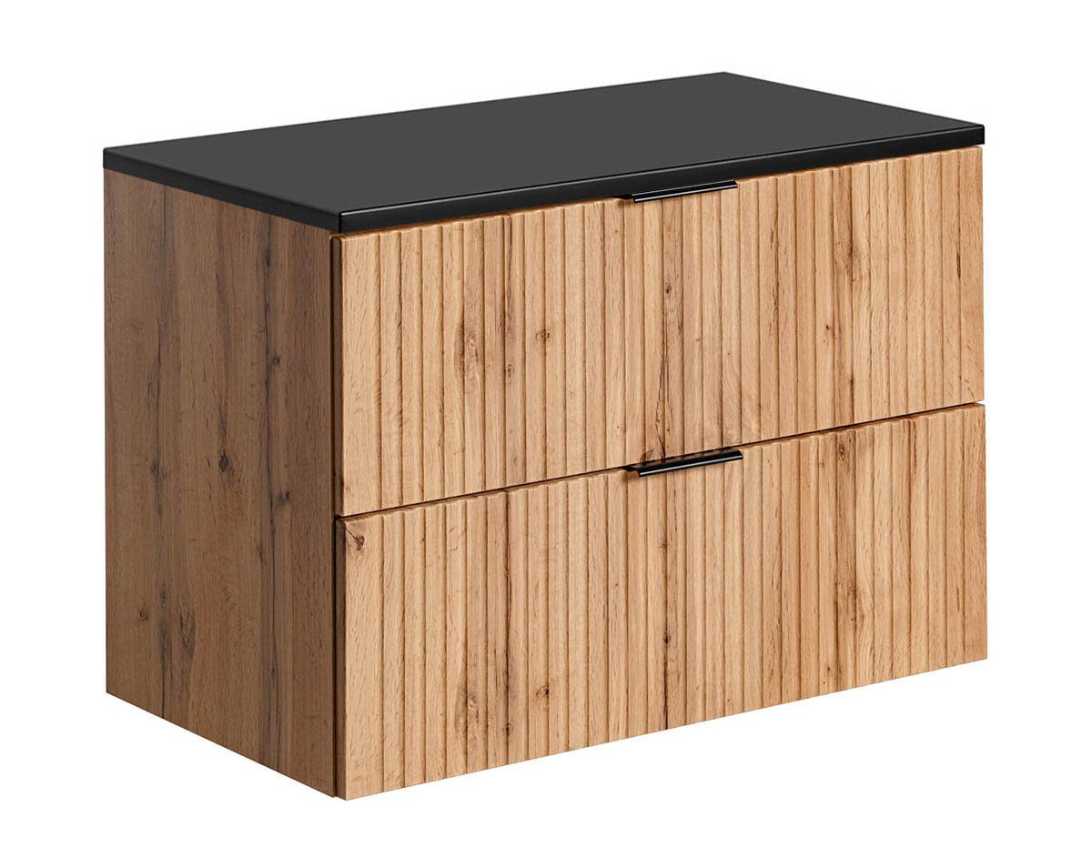 einfachgutemoebel Waschtisch-Set Badezimmer Waschplatz Portree 80cm, Oberplatte black, Wotan-Eiche, (Badmöbel Set, 1-St., Waschtisch Unterschrank)