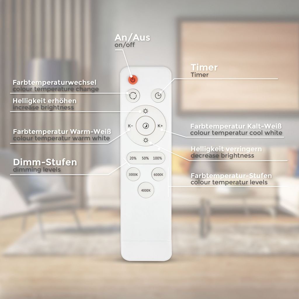 B.K.Licht Deckenleuchte Badezimmerlampe 12W CCT 1.200lm IP44 Weiß - BKL1526, Dimmfunktion, LED fest integriert, Farbwechsler, Kaltweiß, Neutralweiß, Warmweiß, Farbtemperatursteuerung 3000K-6500K Fernbedienung Weiß