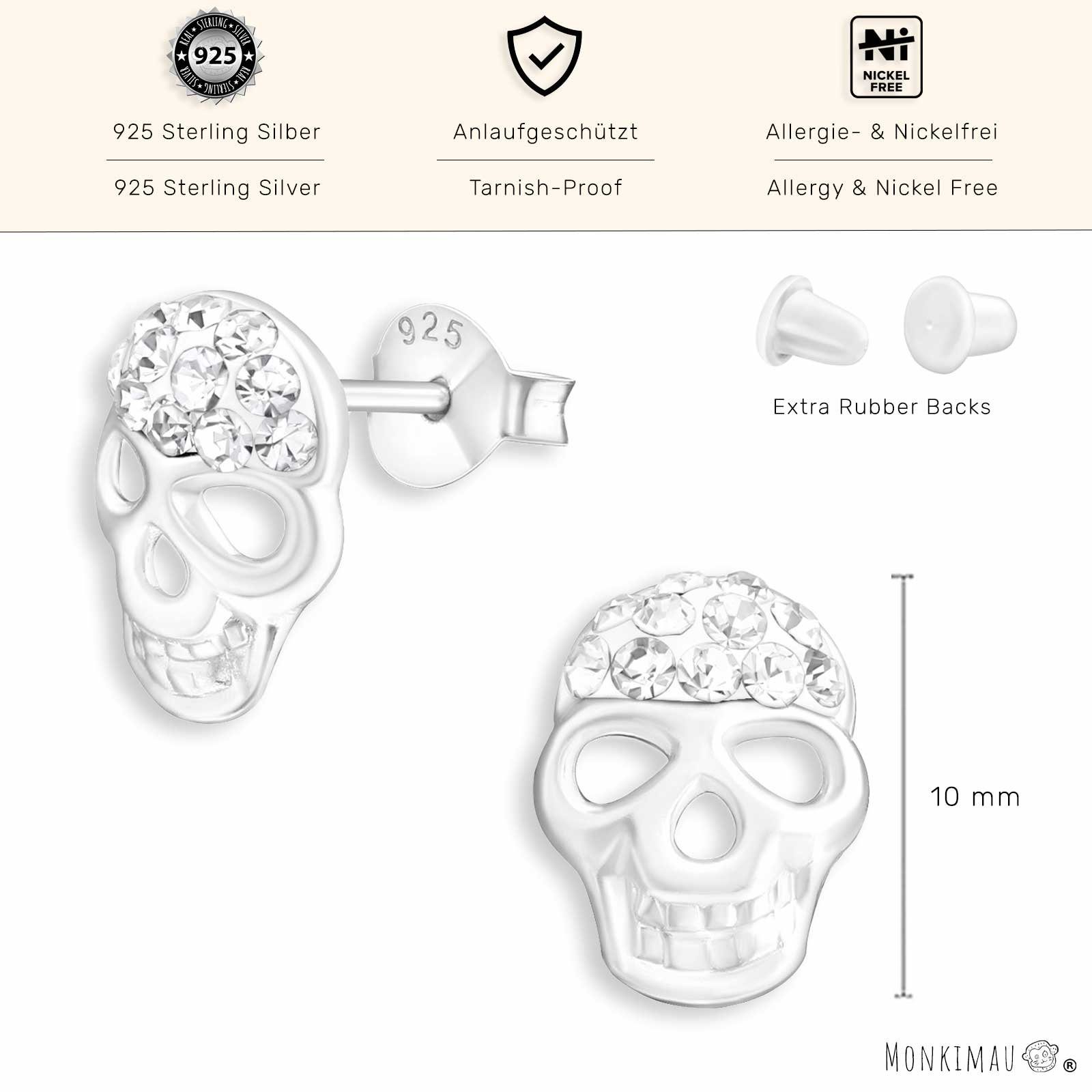 Monkimau Ohrring-Set Totenkopf Ohrringe aus 925 Silber, Hypoallergen