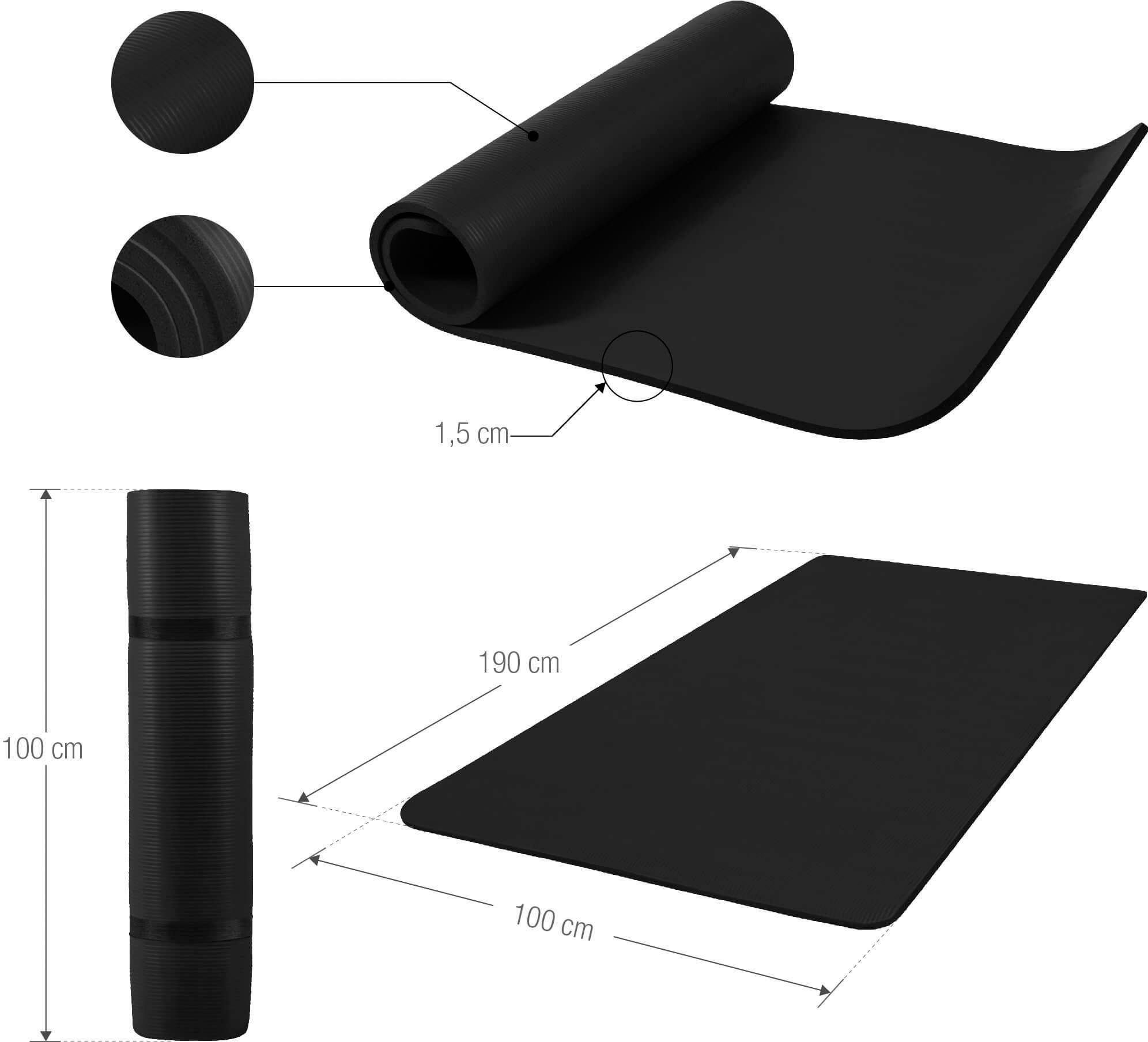 Sportmatte schwarz 190 x Yogamatte 1,5 SPORTS 100 cm GORILLA x