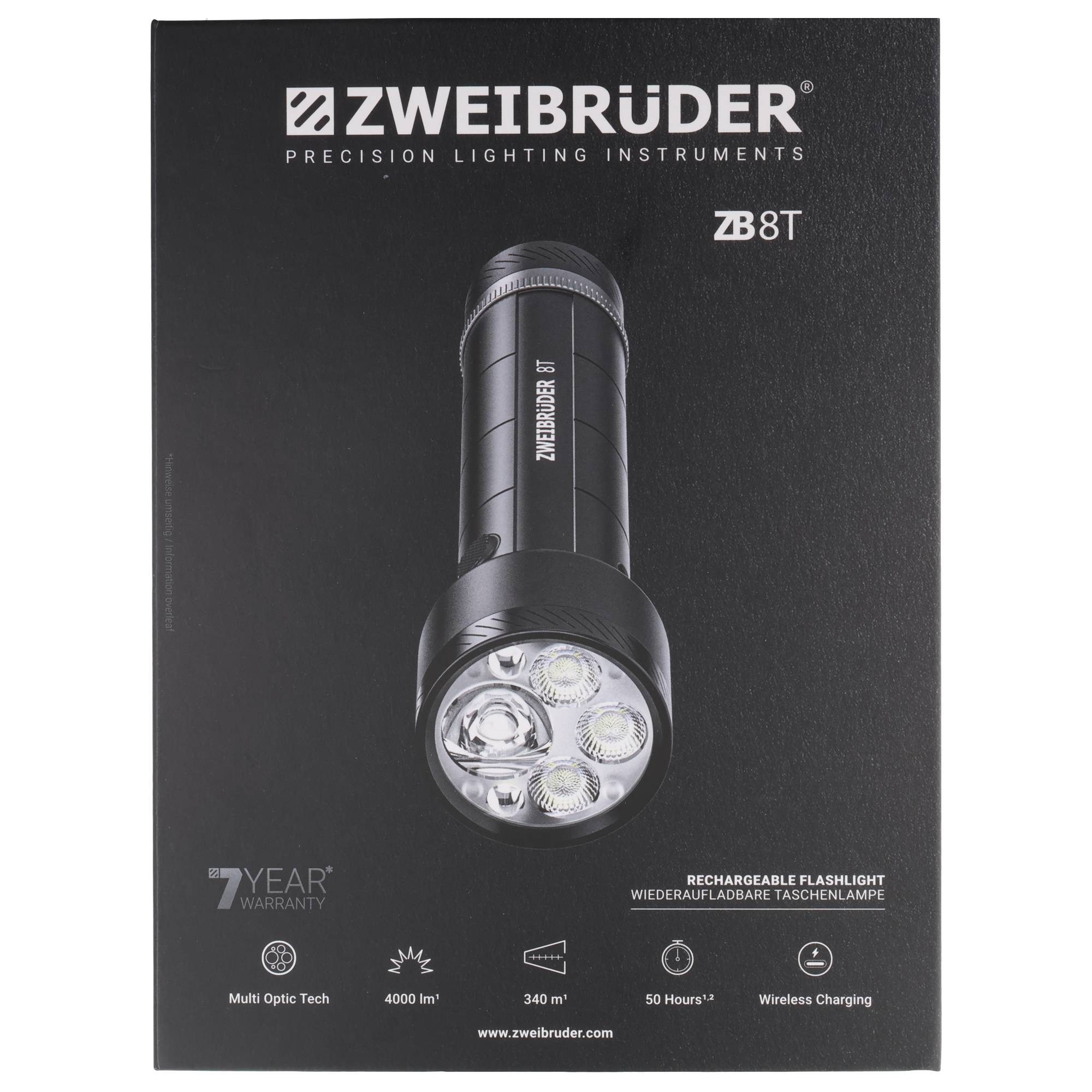 Zweibrüder LED Taschenlampe Zweibrüder ZB8T mit 4.000 Lumen 340 m Reichweite, Autofokus, Ladestat
