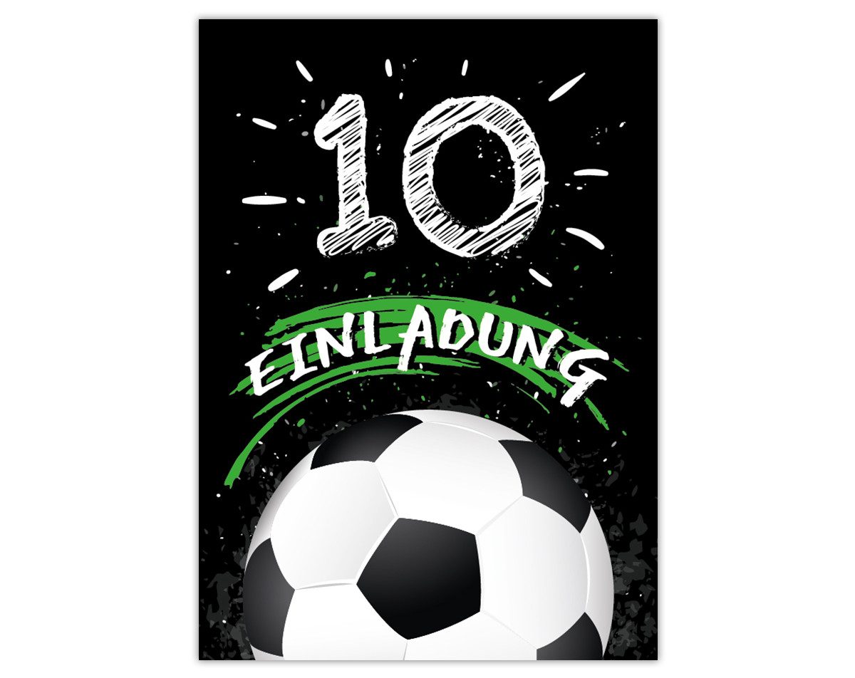JUNAPACK Einladungskarten Fußball zum 10. Kindergeburtstag Einladungen Umschläge Karte Fussball, Karten mit Umschlägen zum zehnten Geburtstag soccer Kicken