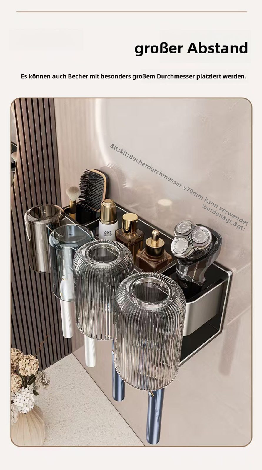 Jumpeak Zahnbürstenhalter zahnbürstenhalter wand ohne bohren, Metallkonstruktion,Partitionsstruktur,Duschablage – Bild 5 von 5