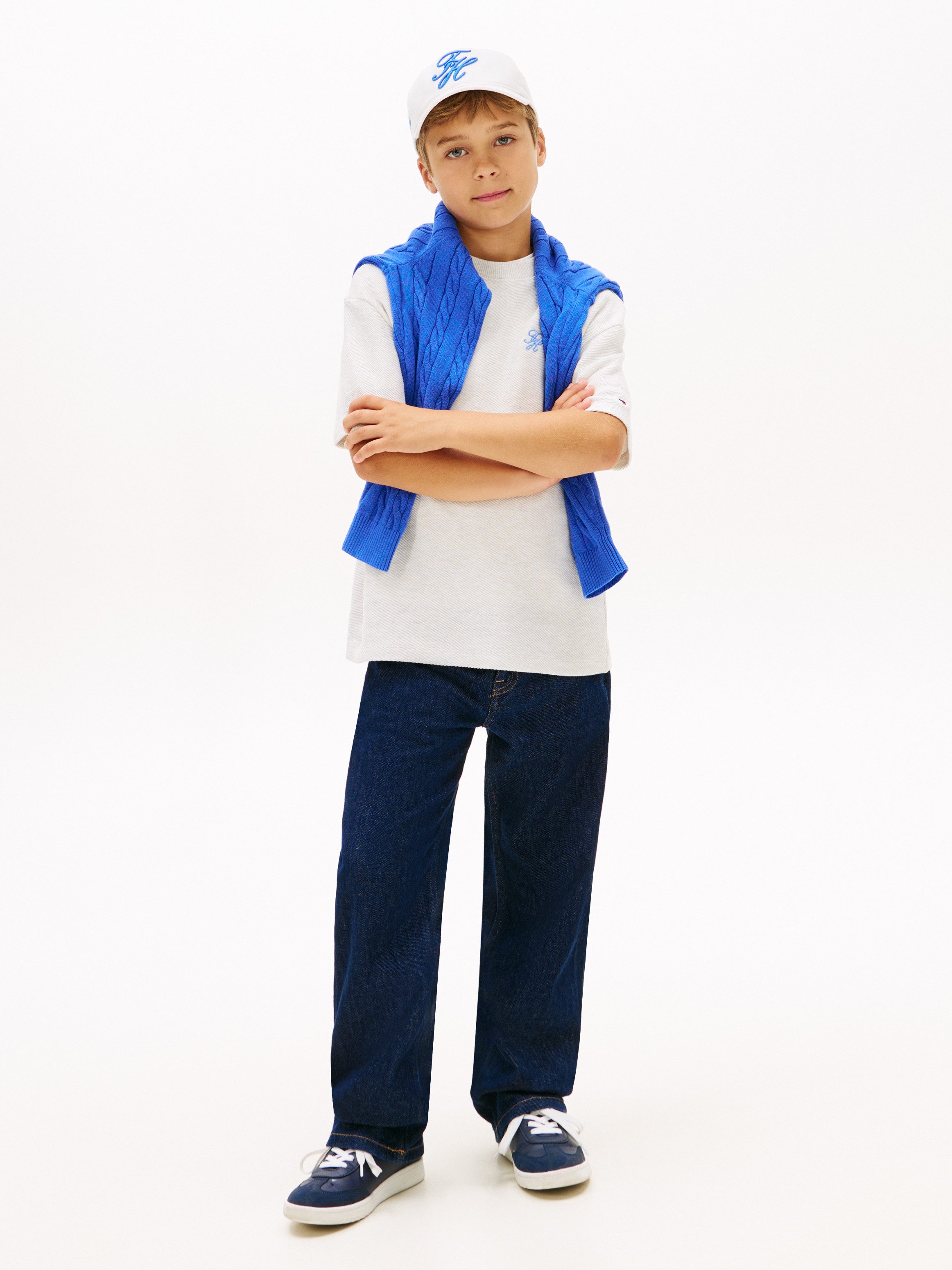 Tommy Hilfiger T-Shirt TH SCRIPT JERSEY TWILL T-SHIRT Kinder bis 16 Jahre, Rundhals, bestickt