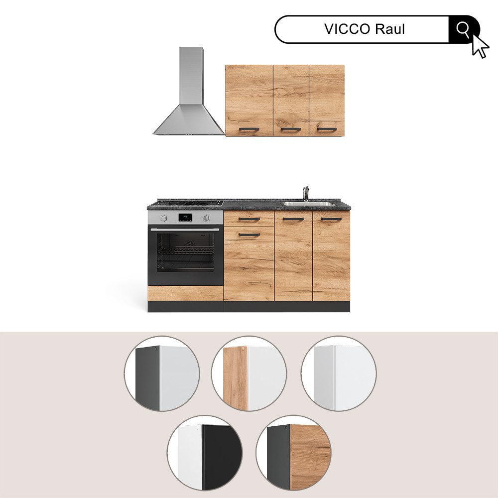Meuble de cuisine Vicco R-Line, noir brillant/blanc, 160 cm avec caisson de four sans A...