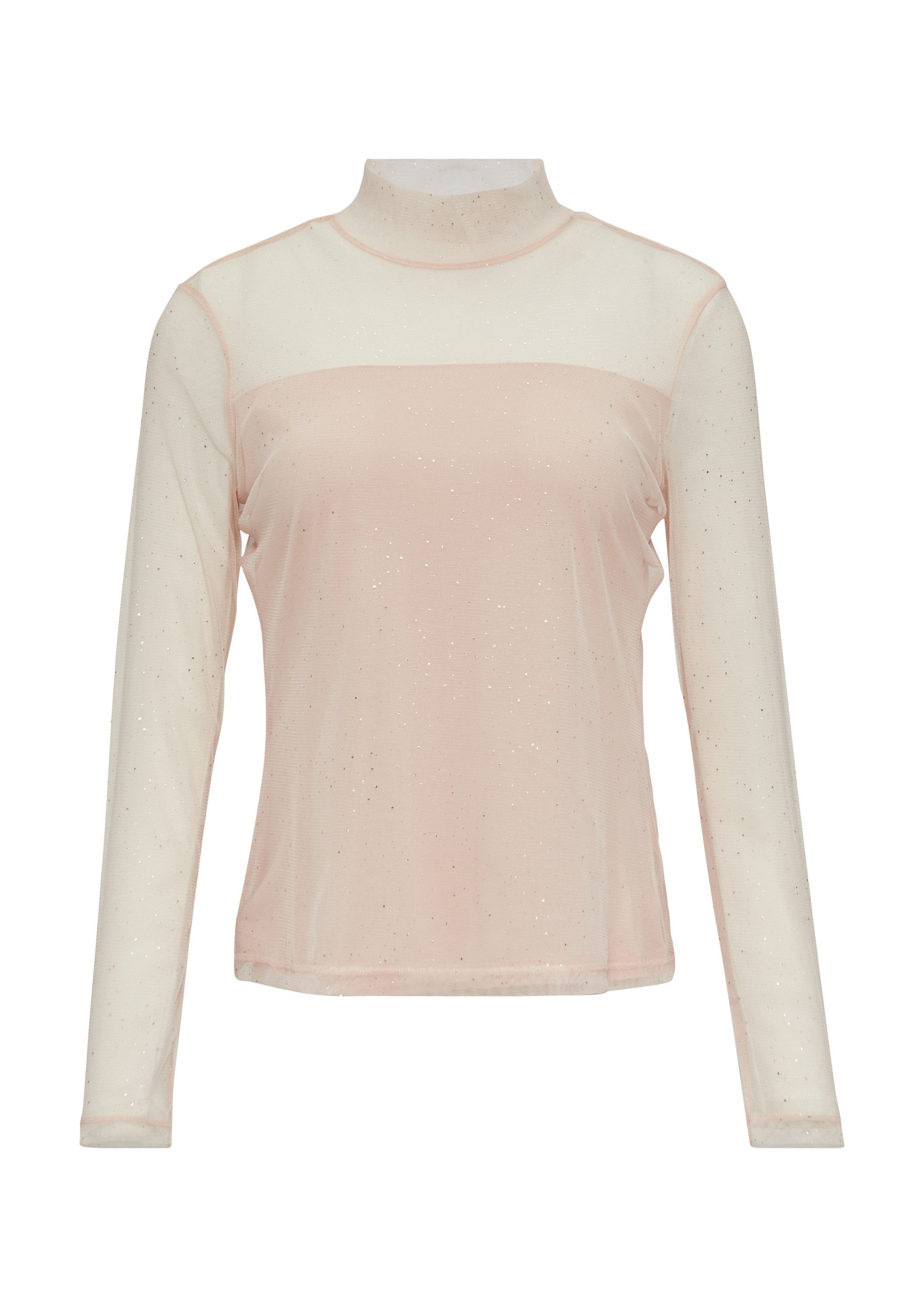 comma Langarmshirt T-Shirt Mesh-Longsleeve mit Glitzer-Details günstig online kaufen