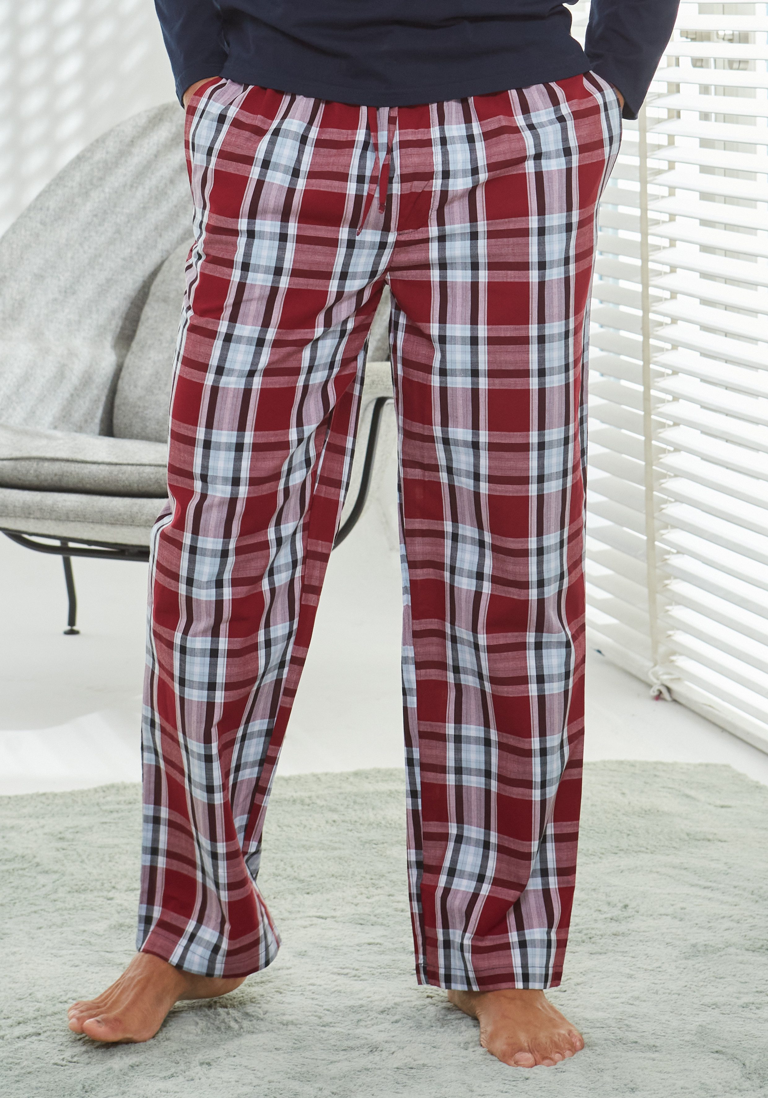 H.I.S Pyjama (2 tlg., 1 Stück) Schlafanzug in langer Form mit Webhose