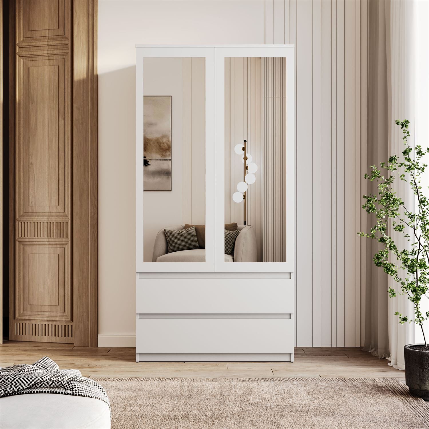 Lookway Kleiderschrank HANA SS-90 mit 2 Türen und großem Spiegel günstig online kaufen